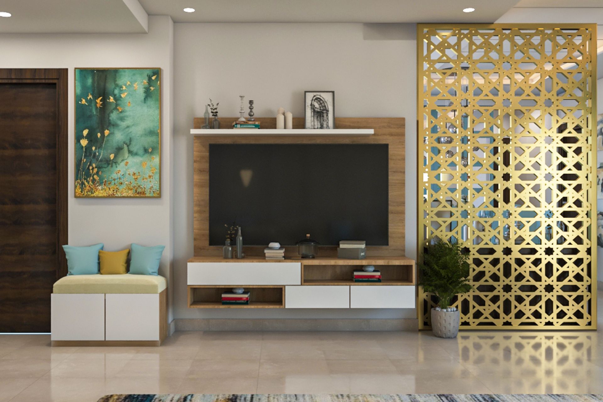 Elegant Convenient Modern Style Spacious Living Room Design | Livspace