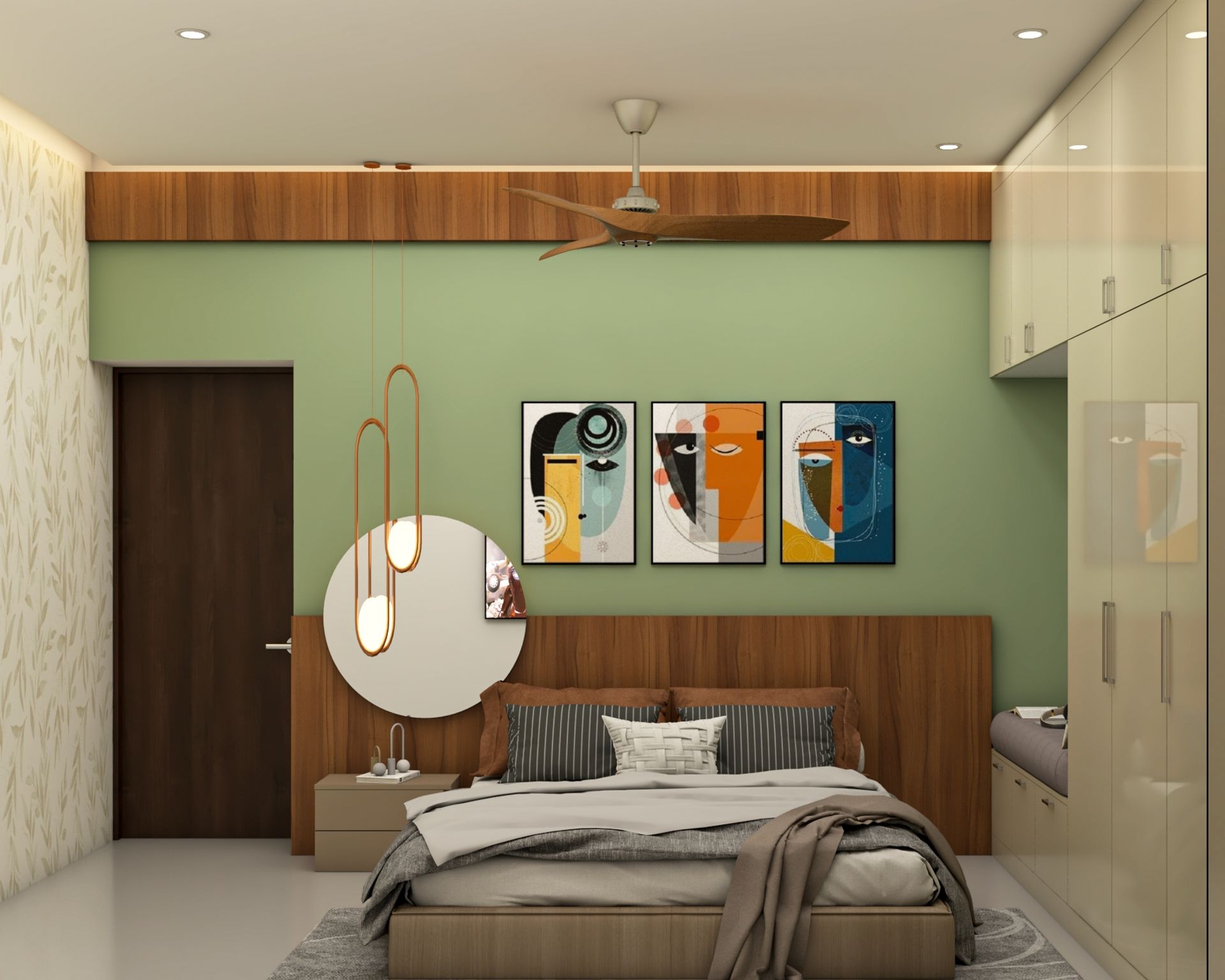 Spacious Multi-Coloured Guest Room Design With Beige Wardrobe | Livspace