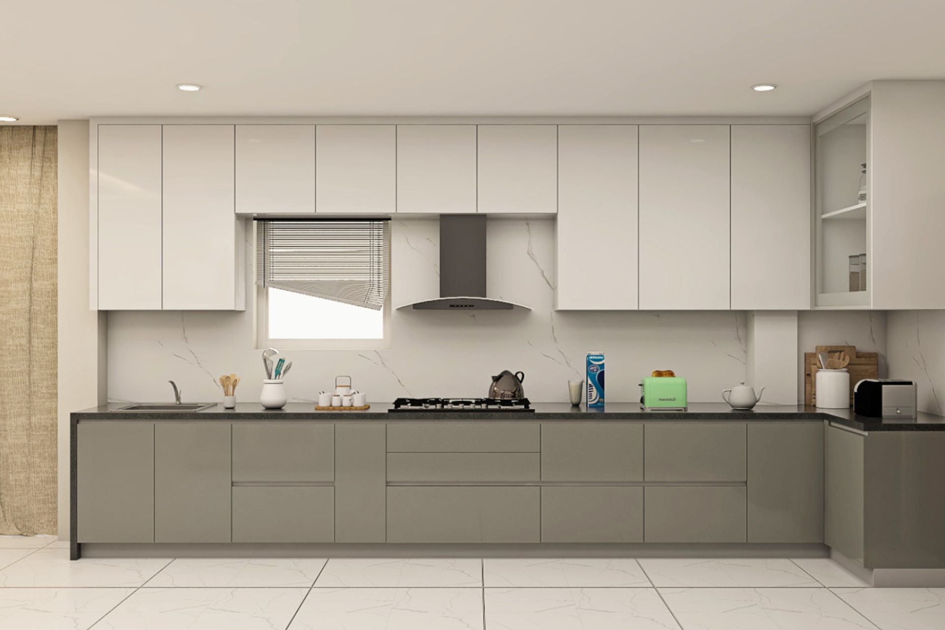 Spacious Kitchen Design With Spacious Drawers And Cabinets | Livspace