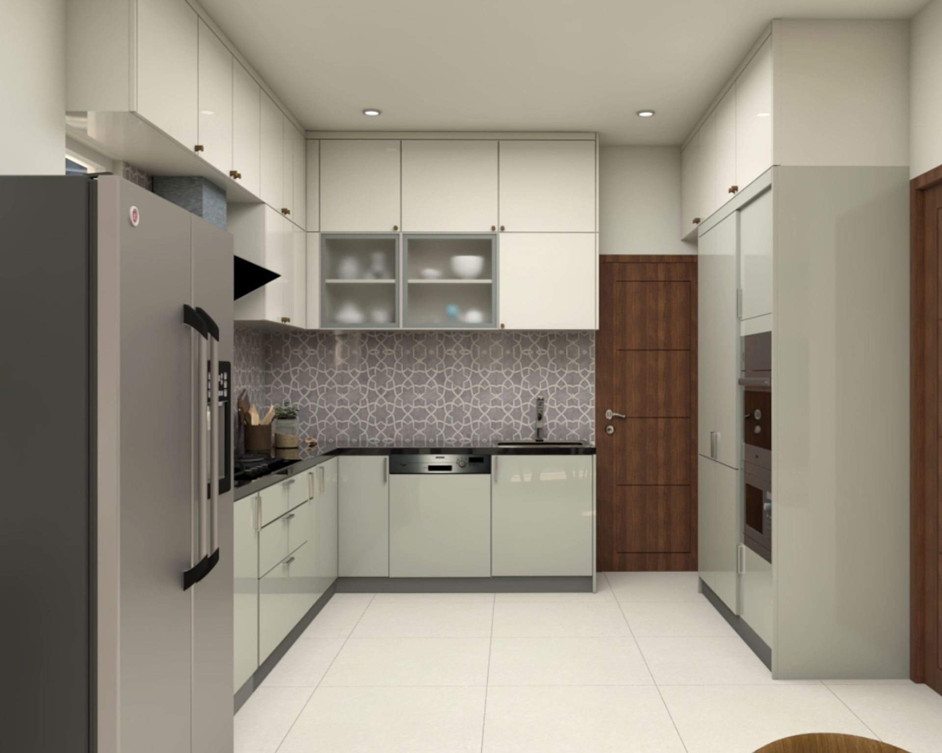Modular Kitchen Design With Grey And White Cabinets - 10x10 Ft | Livspace