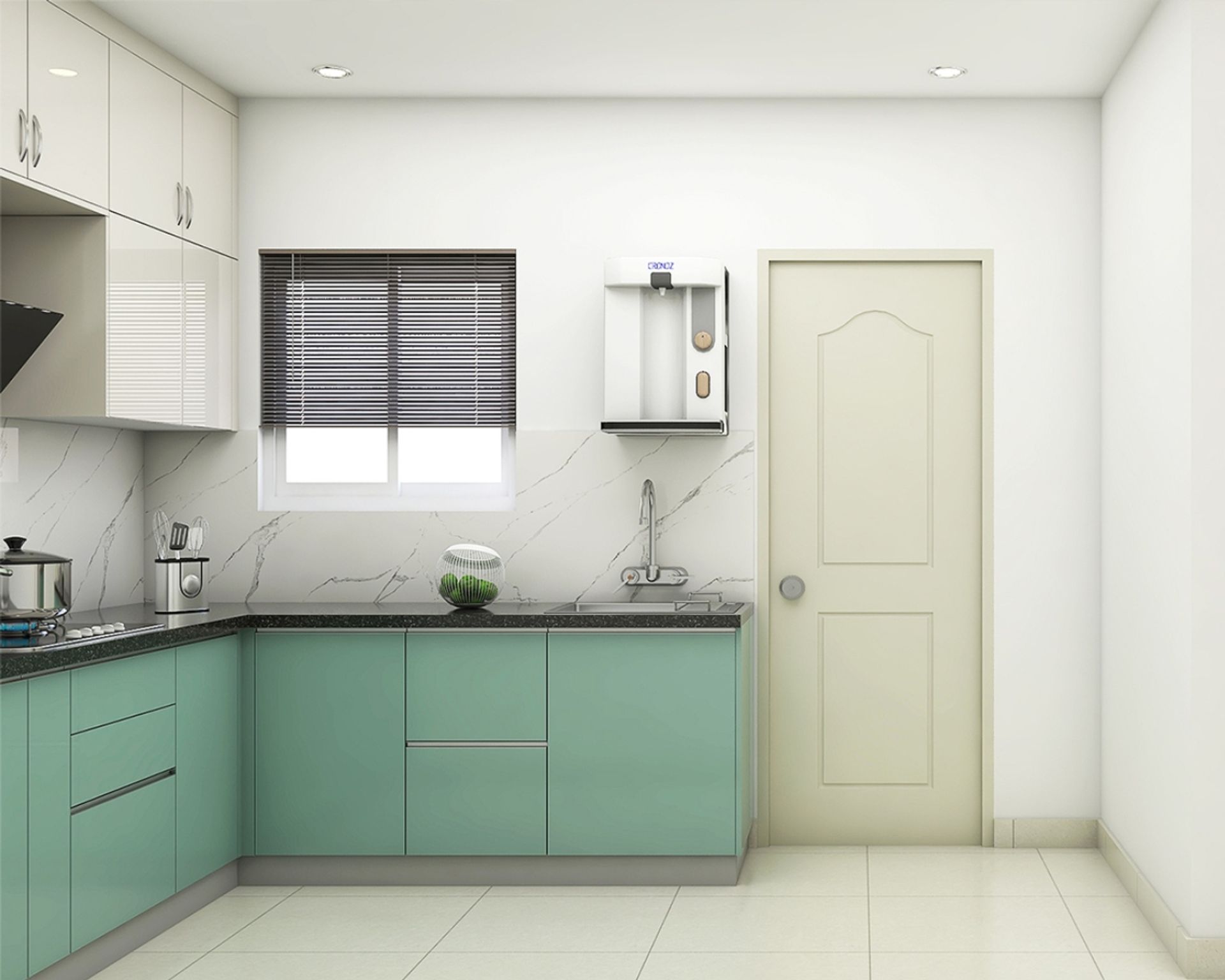 Modular Kitchen Design With Light Green And White Kitchen Cabinet ...