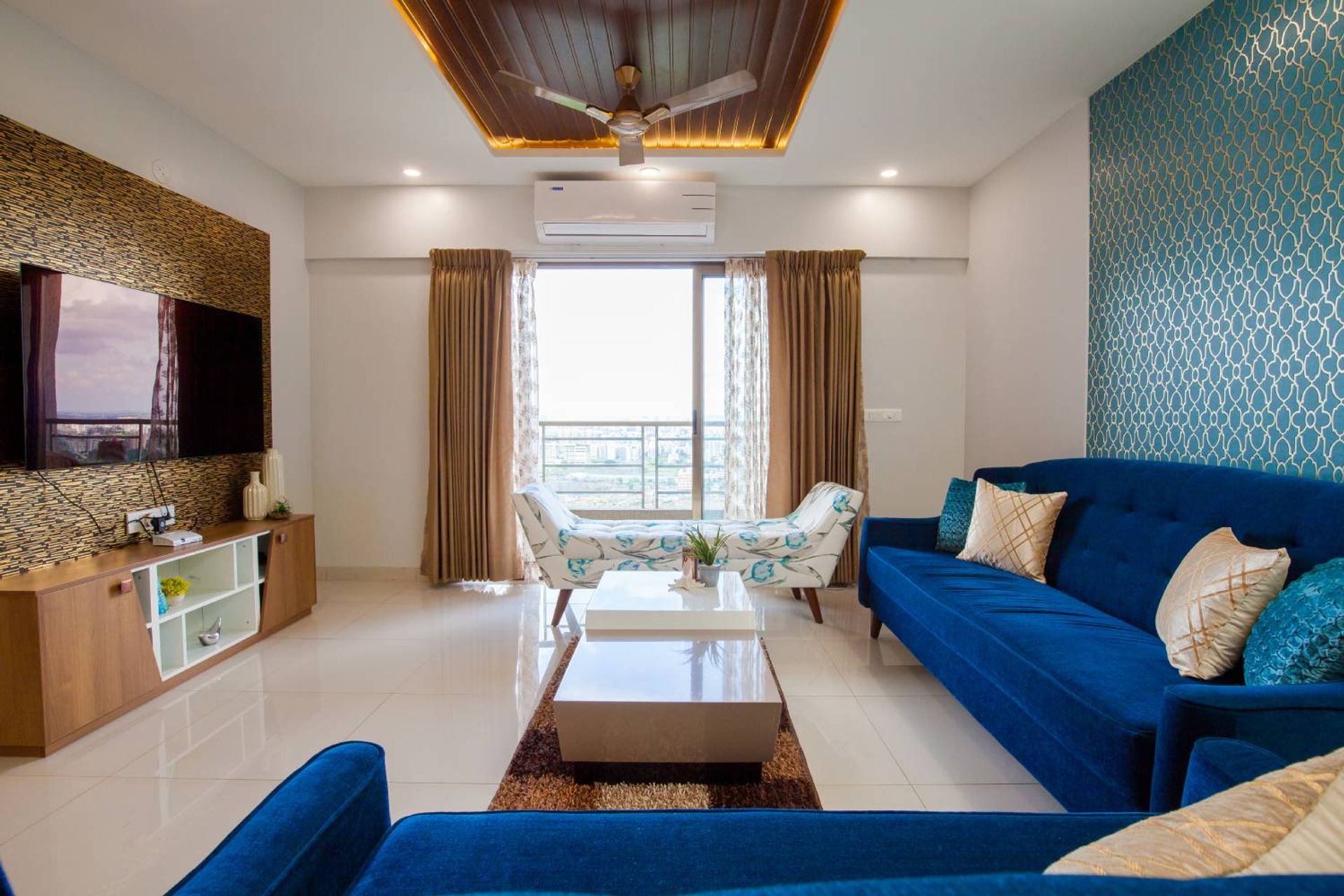 Pune 2BHK Flat Contemporary Design with Relaxing Living Room and ...