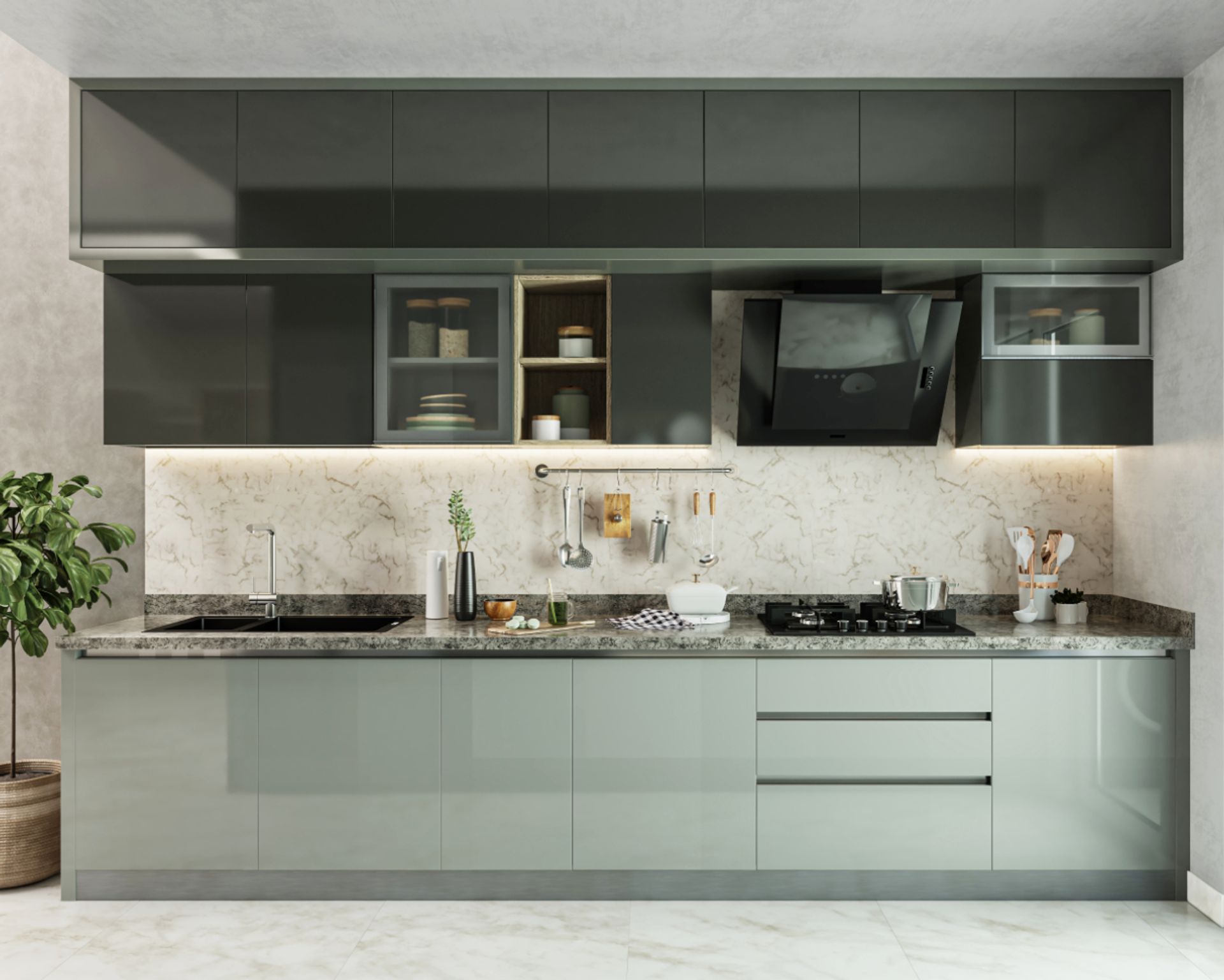 Parallel Shape Kitchen Design with Mercurio and Dark Grey Cabinets ...