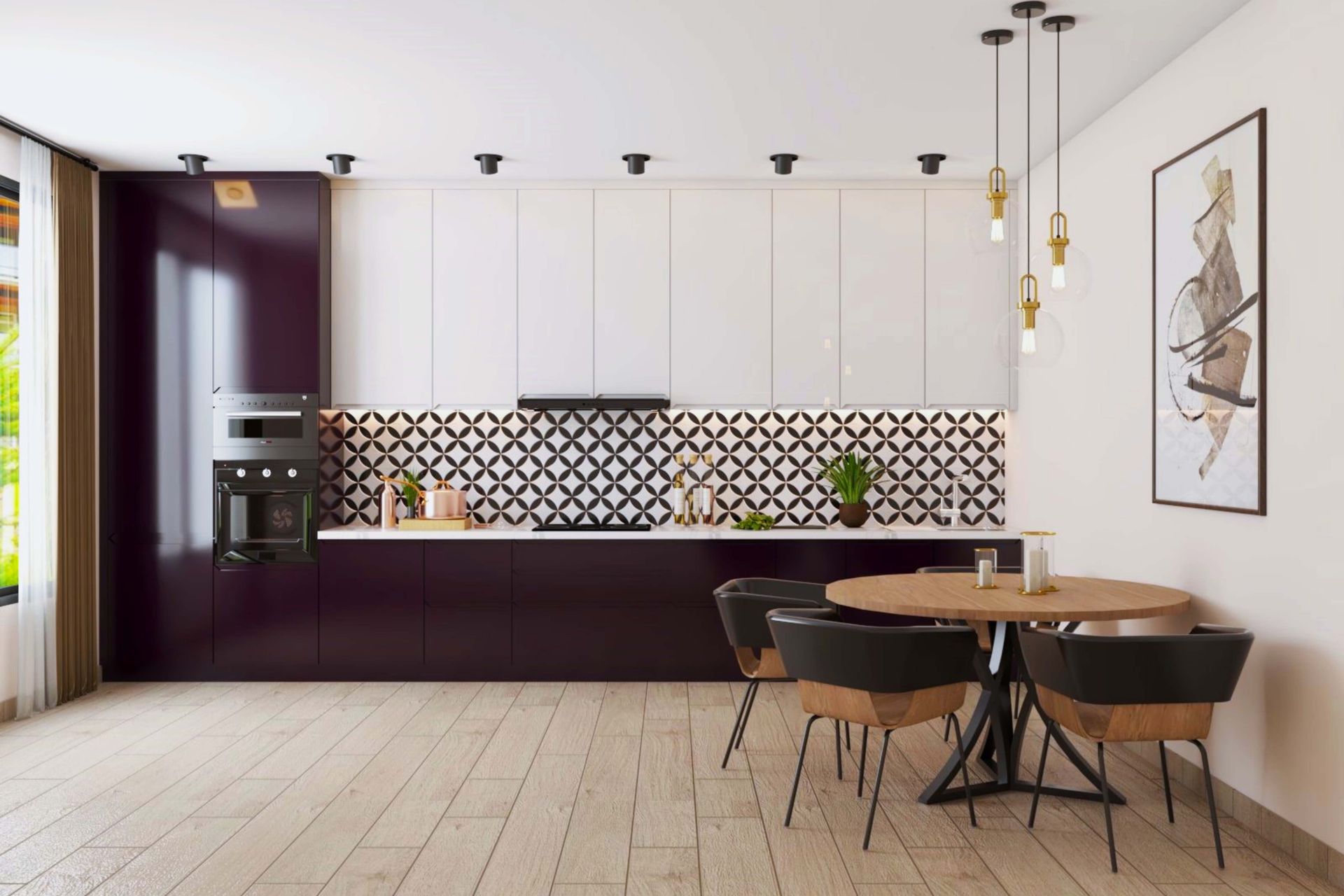 Regalia Open Modular Kitchen Cabinets In Black-Currant And White Hues ...