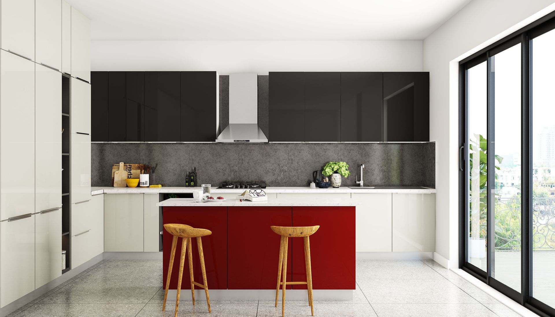 Matte Grey Ceramic Kitchen Tile Design | Livspace