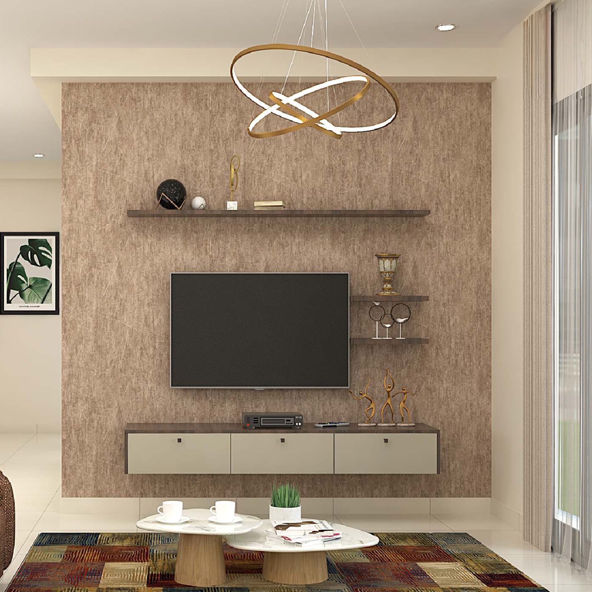 Modern Grey TV Unit Design with Floating Console and Storage | Livspace