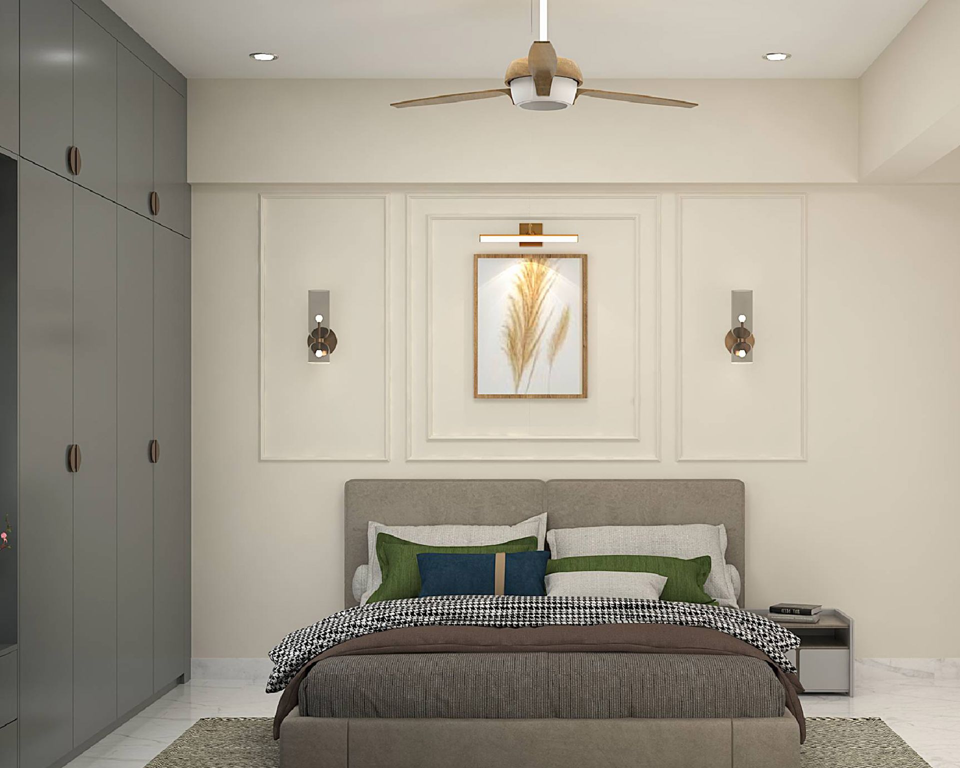 Contemporary Master Bedroom Design with Matte Grey Wardrobe and Queen ...
