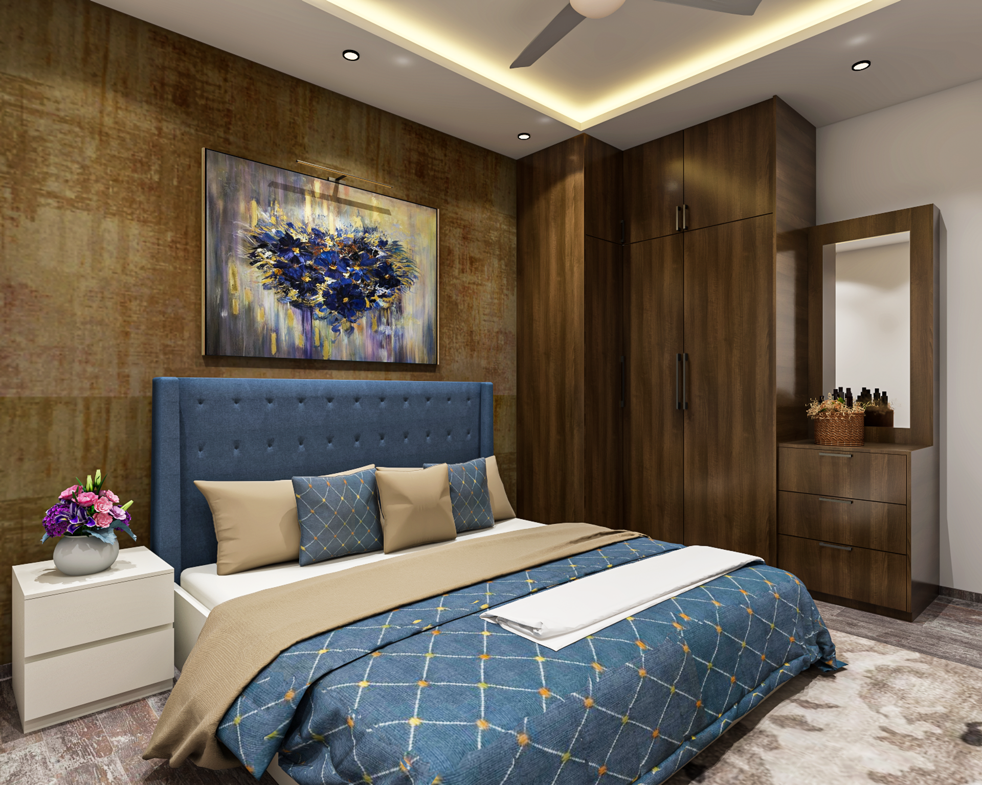 Contemporary Compact Convenient Master Bedroom Design | Livspace