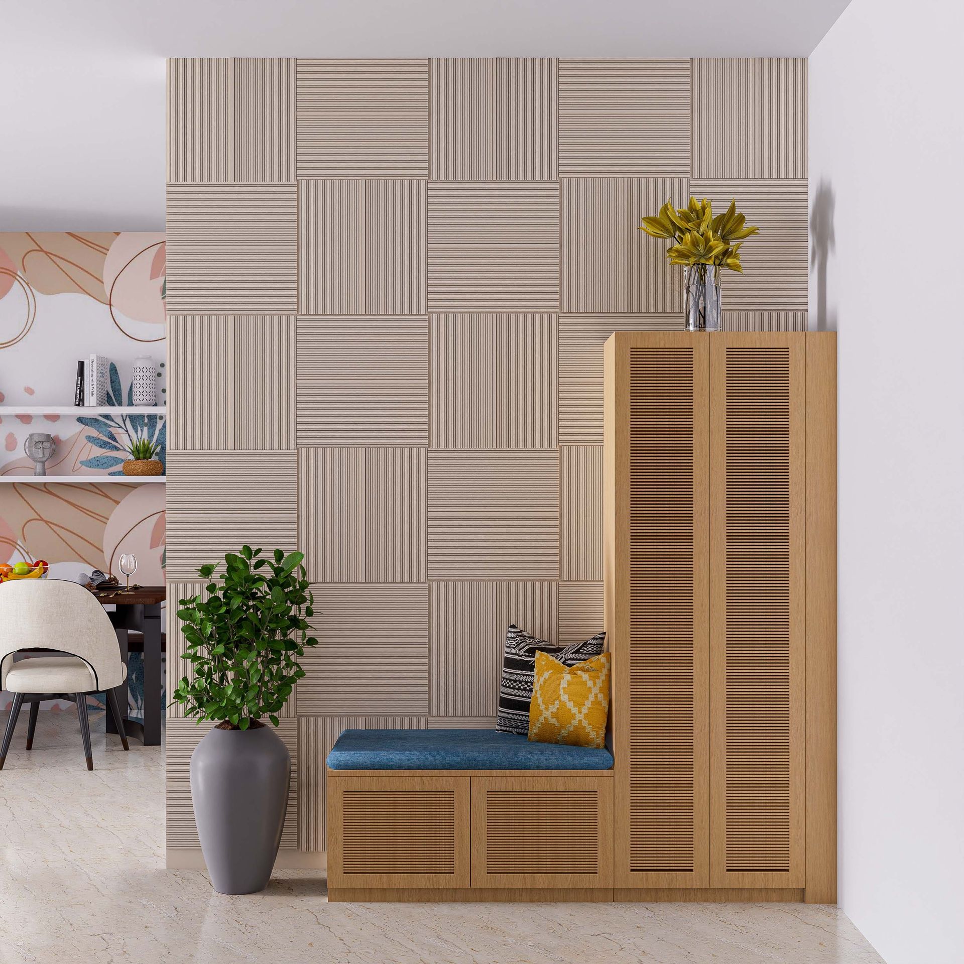 Spacious Foyer Design With 2-Step Storage | Livspace