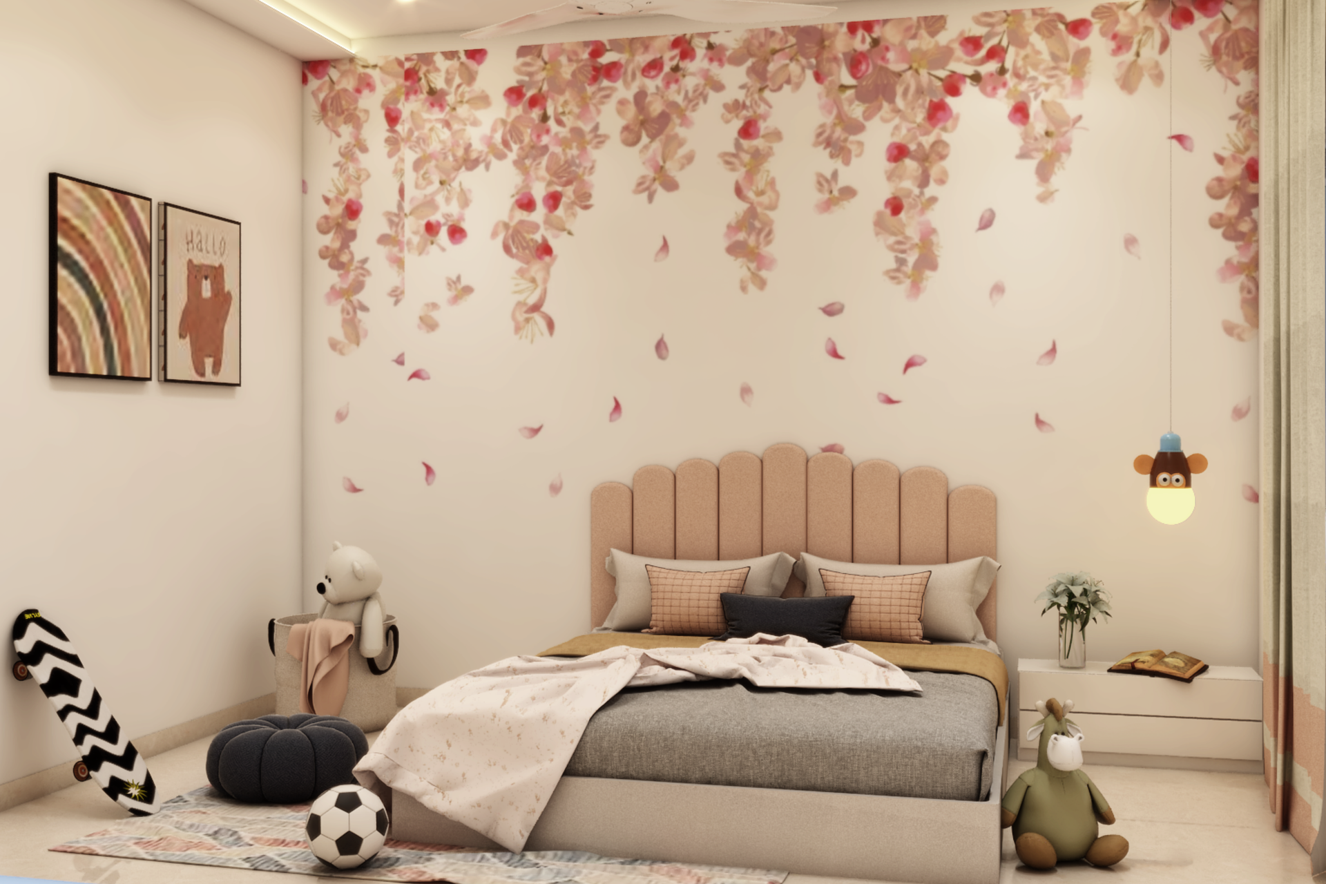 Modern Kids Bedroom With Pink And White Interiors | Livspace