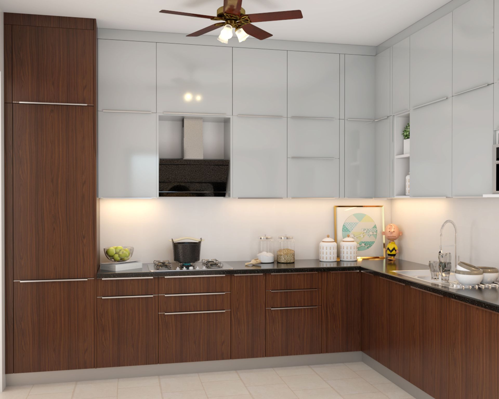 Compact Modular Kitchen Design In Grey And Wood | Livspace