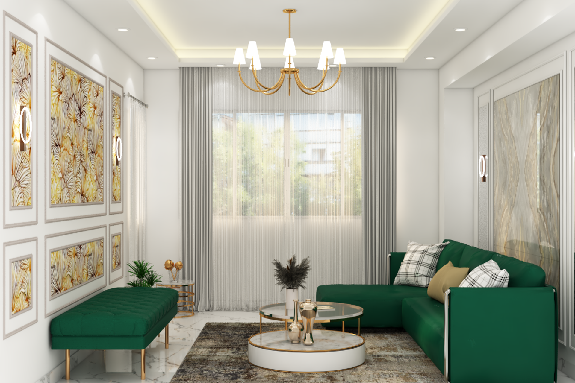 Spacious Living Room Design With White Walls | Livspace