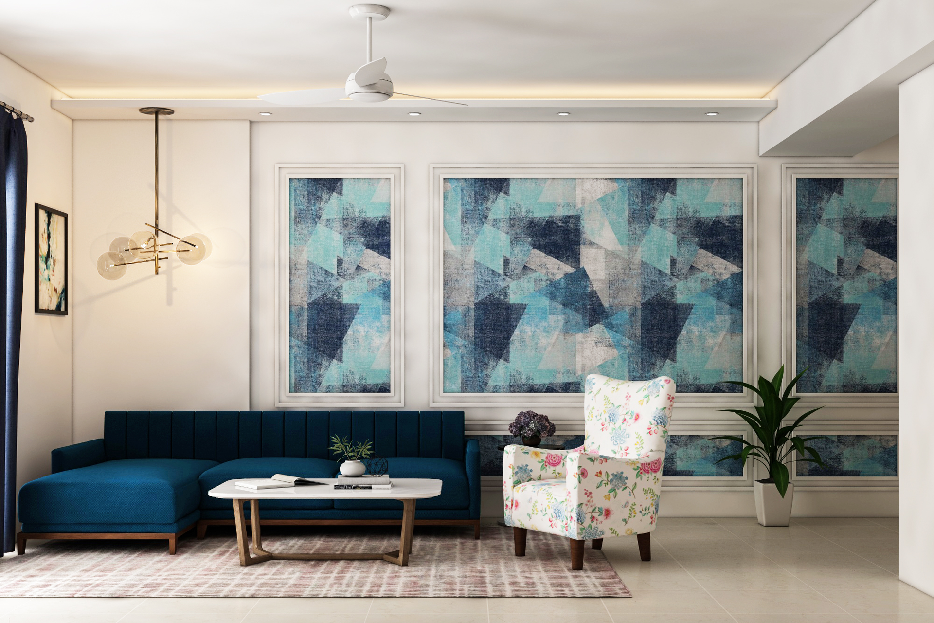 Vibrant Modern Style Living Room Design In Blue | Livspace