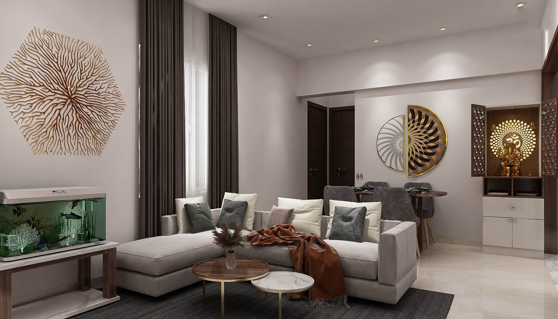 Contemporary Themed Spacious Convenient Living Room Design | Livspace