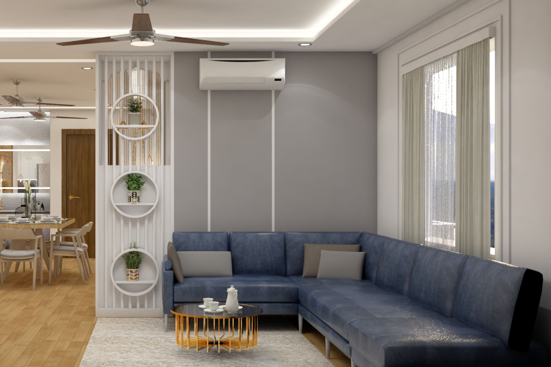 Modern Compact Living Room Design With Blue Interiors | Livspace