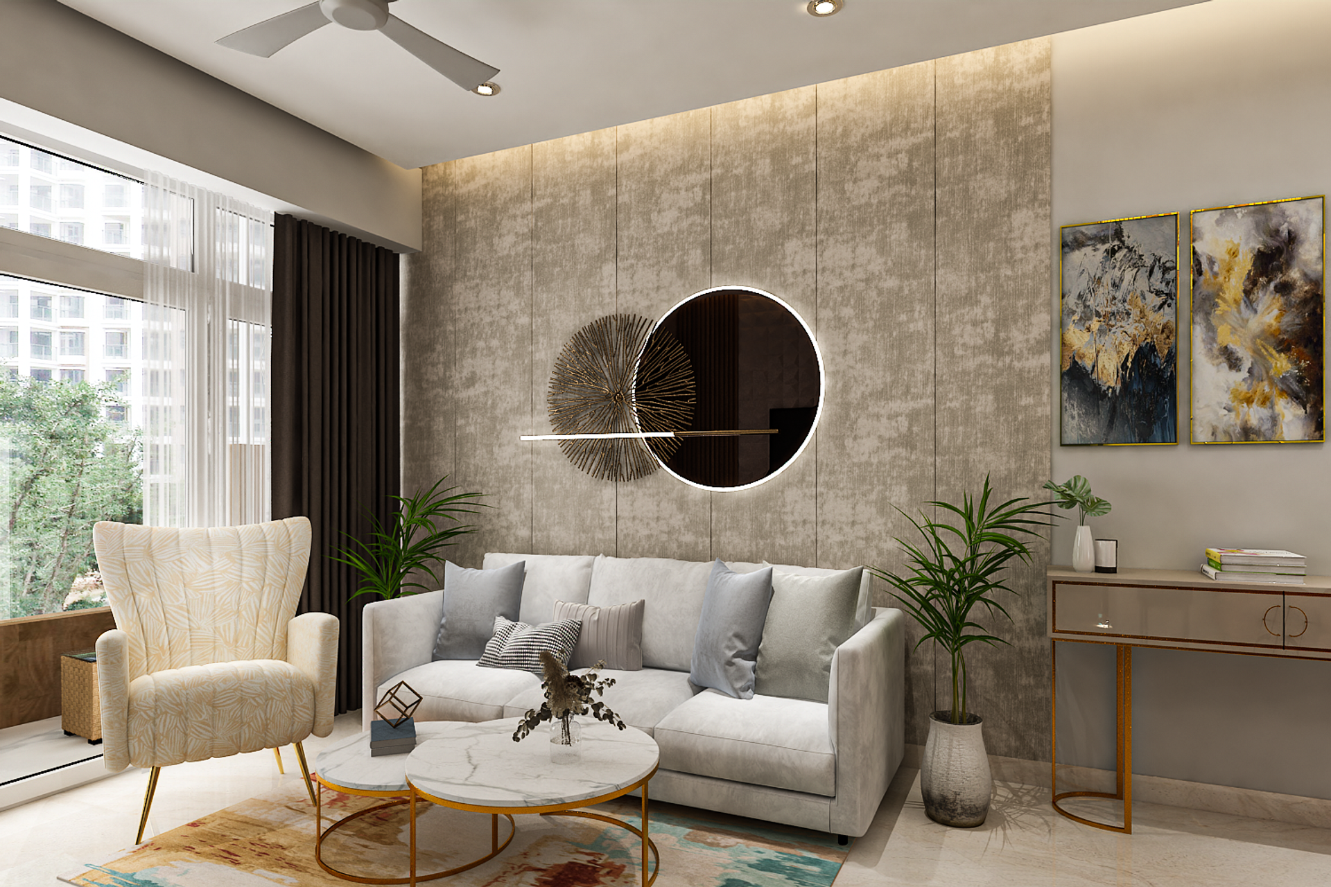 Earthy Modern Style Living Room Design | Livspace