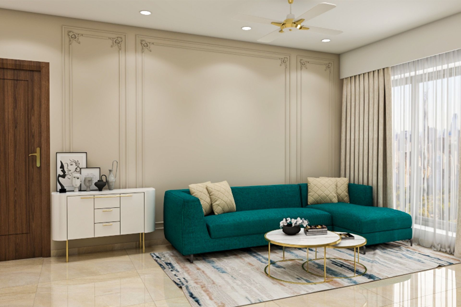 Convenient Contemporary Style Spacious Living Room Design | Livspace