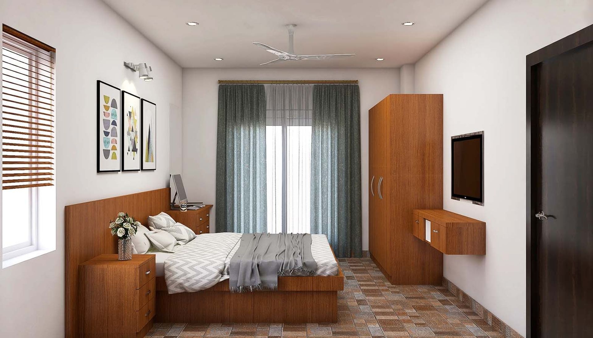 Spacious Master Bedroom Design With Wooden Bed | Livspace