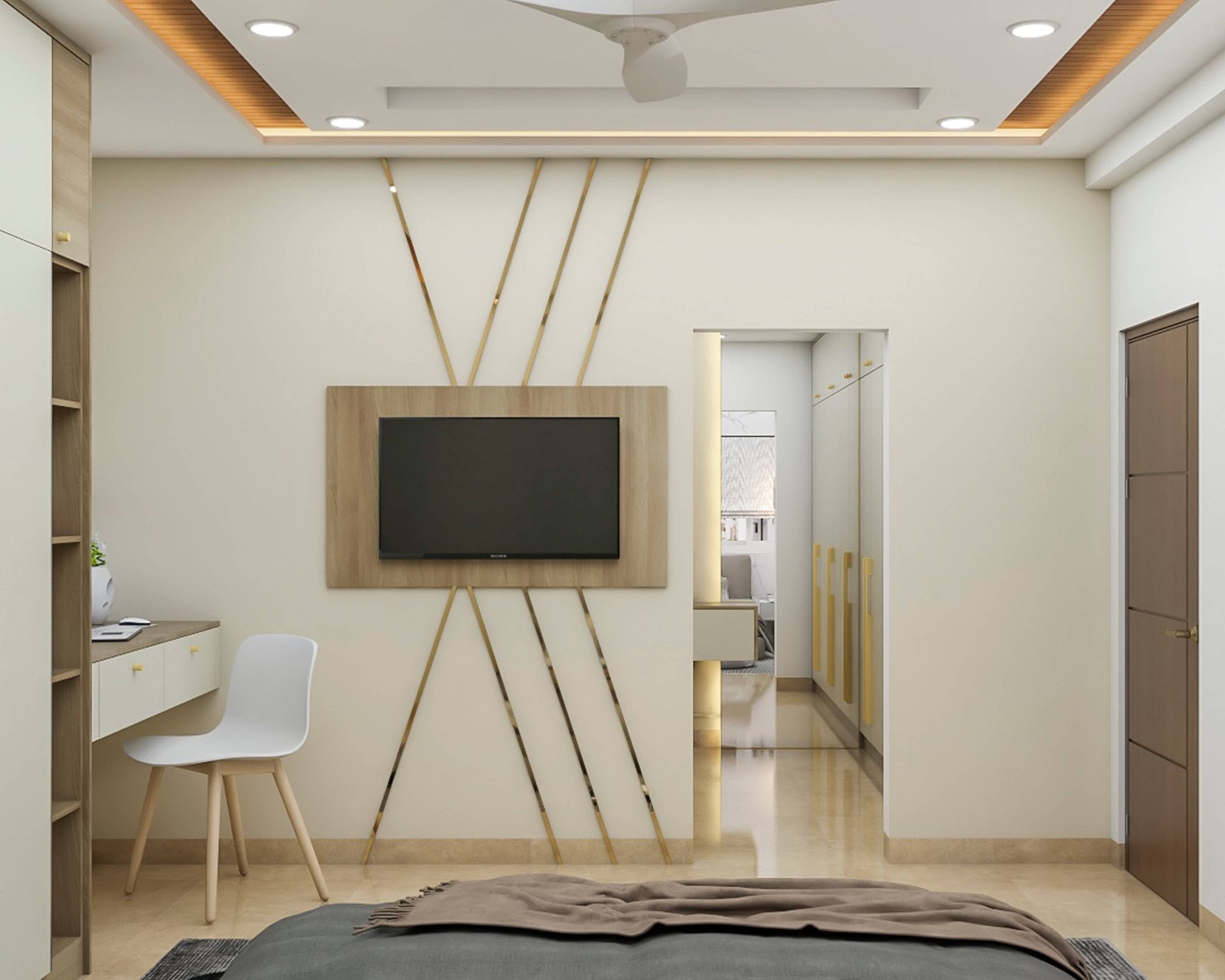 Modern Style Master Bedroom With Elegant Accent Wall Design | Livspace