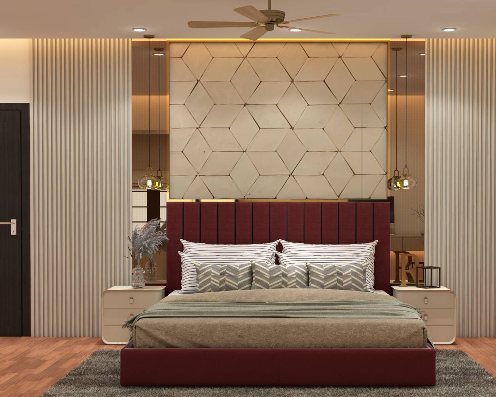 Classic Master Bedroom With Hanging Lights | Livspace