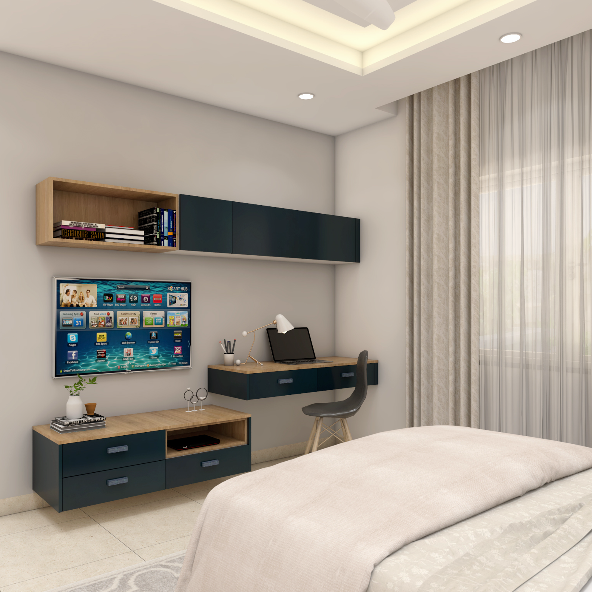 Contemporary Master Bedroom Design With Pendant Lights | Livspace