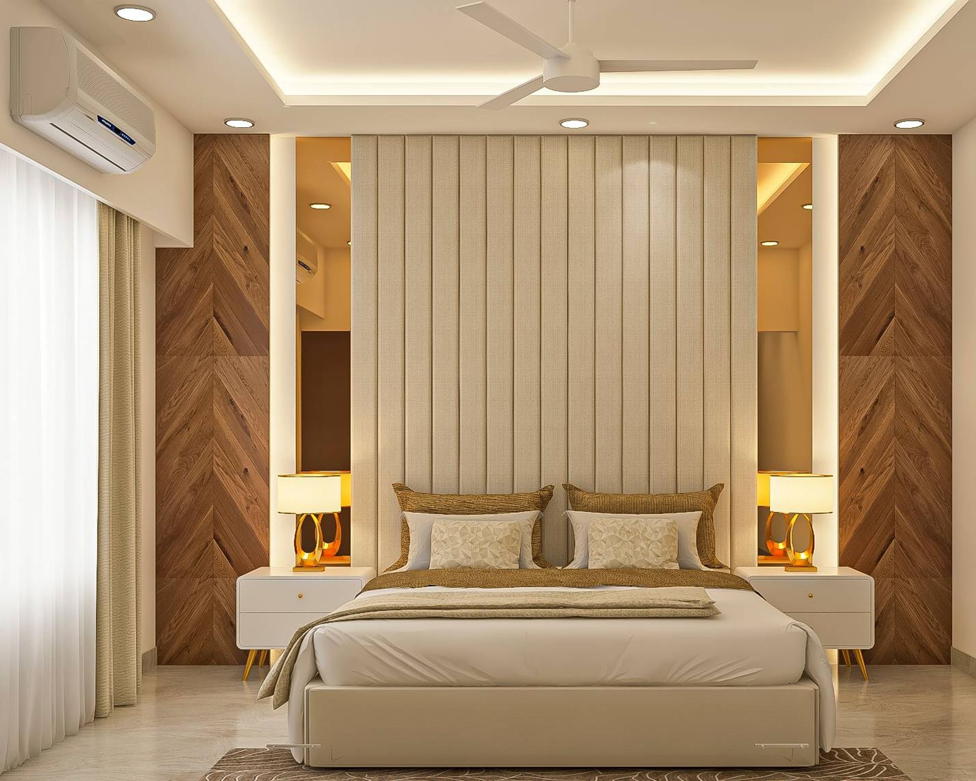 Classic Spacious Master Bedroom Design With Golden Trims | Livspace