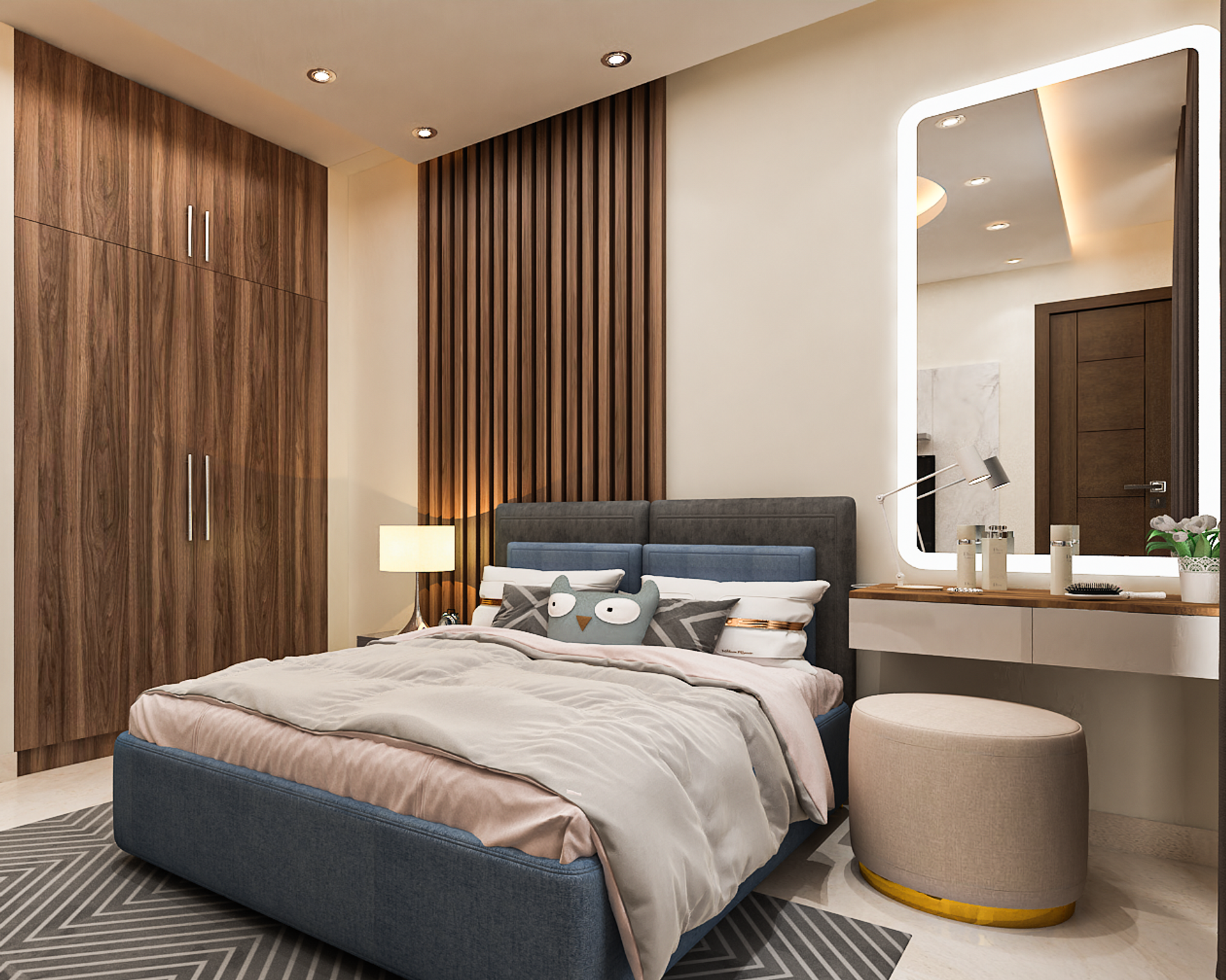 Spacious Modern Style Master Bedroom Designed With Dresser | Livspace