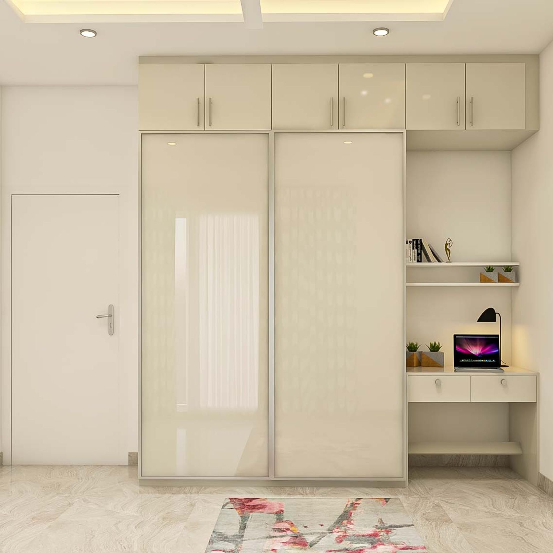 Contemporary Spacious Wardrobe With Glossy White Laminate | Livspace