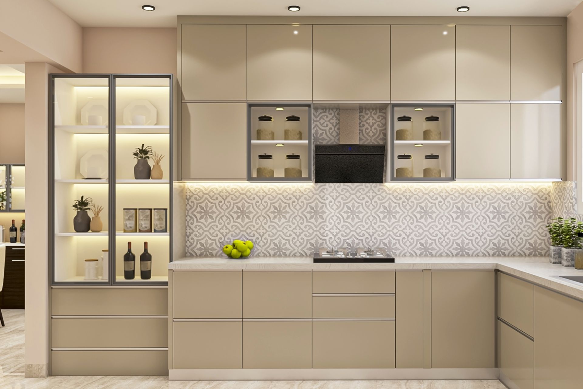Modern Modular L Shape Kitchen Design In Pumic Grey Tones | Livspace