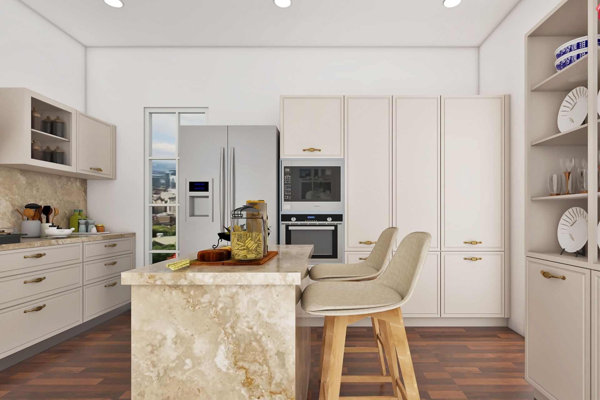 Modular Island Kitchen Design In Champagne Tones | Livspace