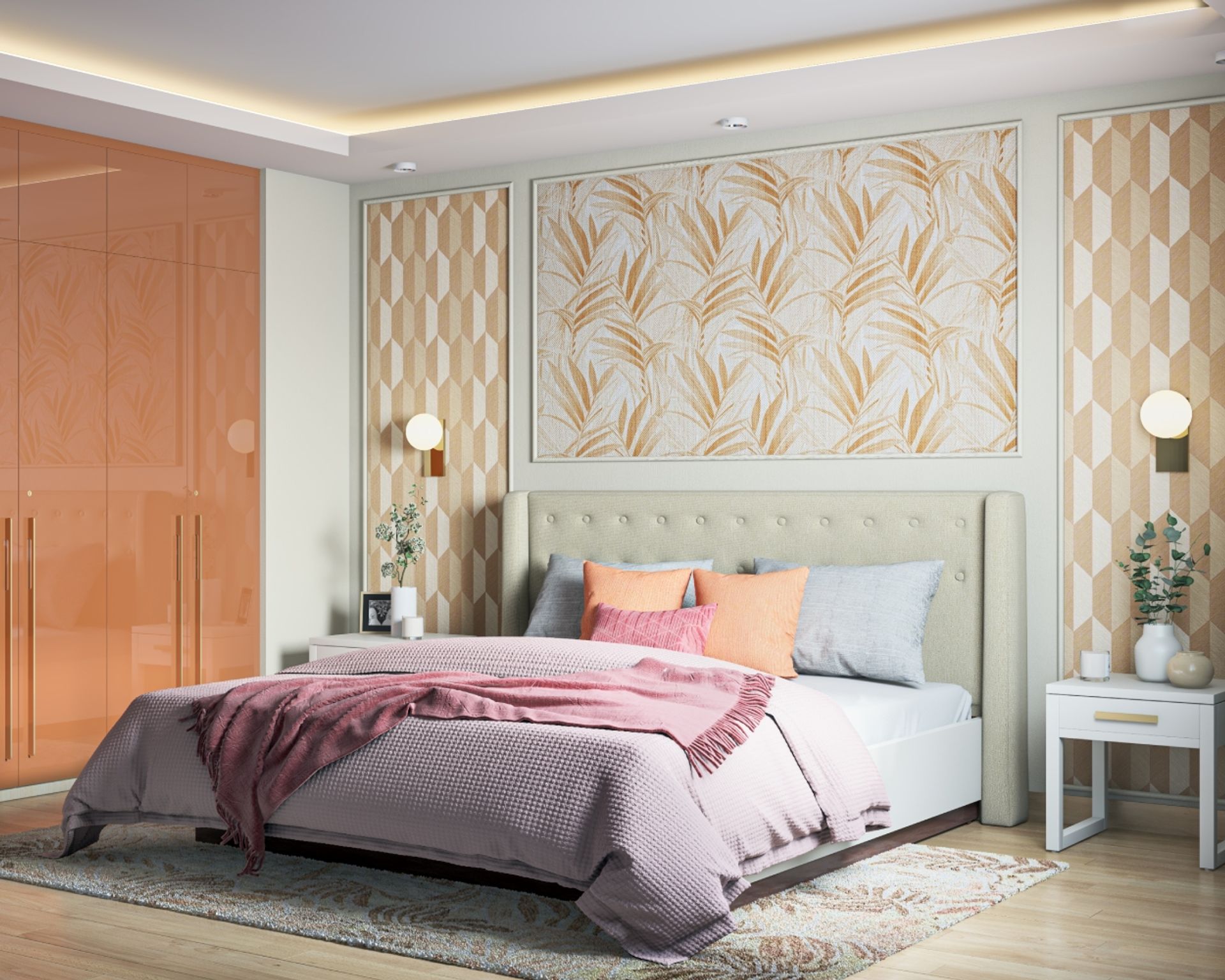 Economical Wallpaper Trims Wall Design for Contemporary Master Bedrooms ...