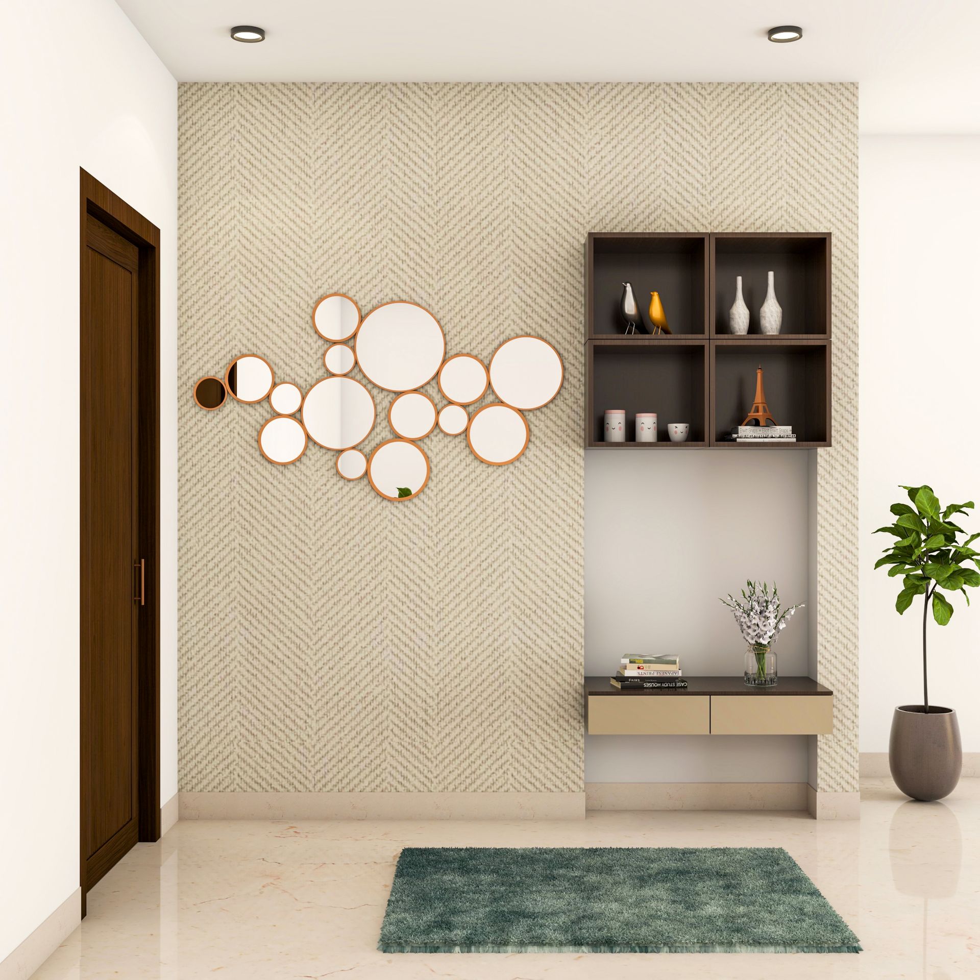 Textured Wall Modern Spacious Foyer Design Idea with Drawers | Livspace - Spacious Textured Wall Renovation Tender Documents