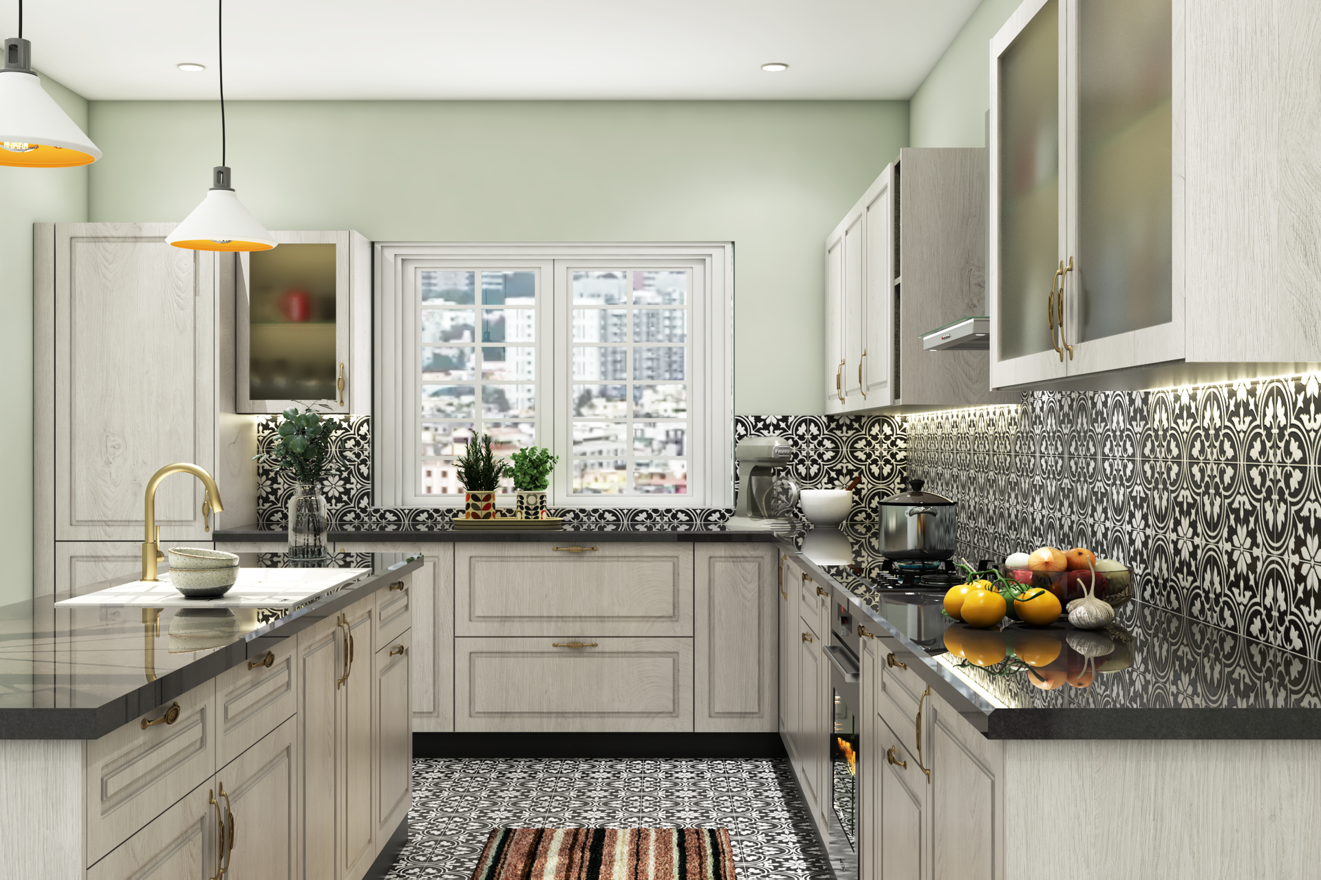 Contemporary Kitchen Design with Island and Classic Cabinets | Livspace