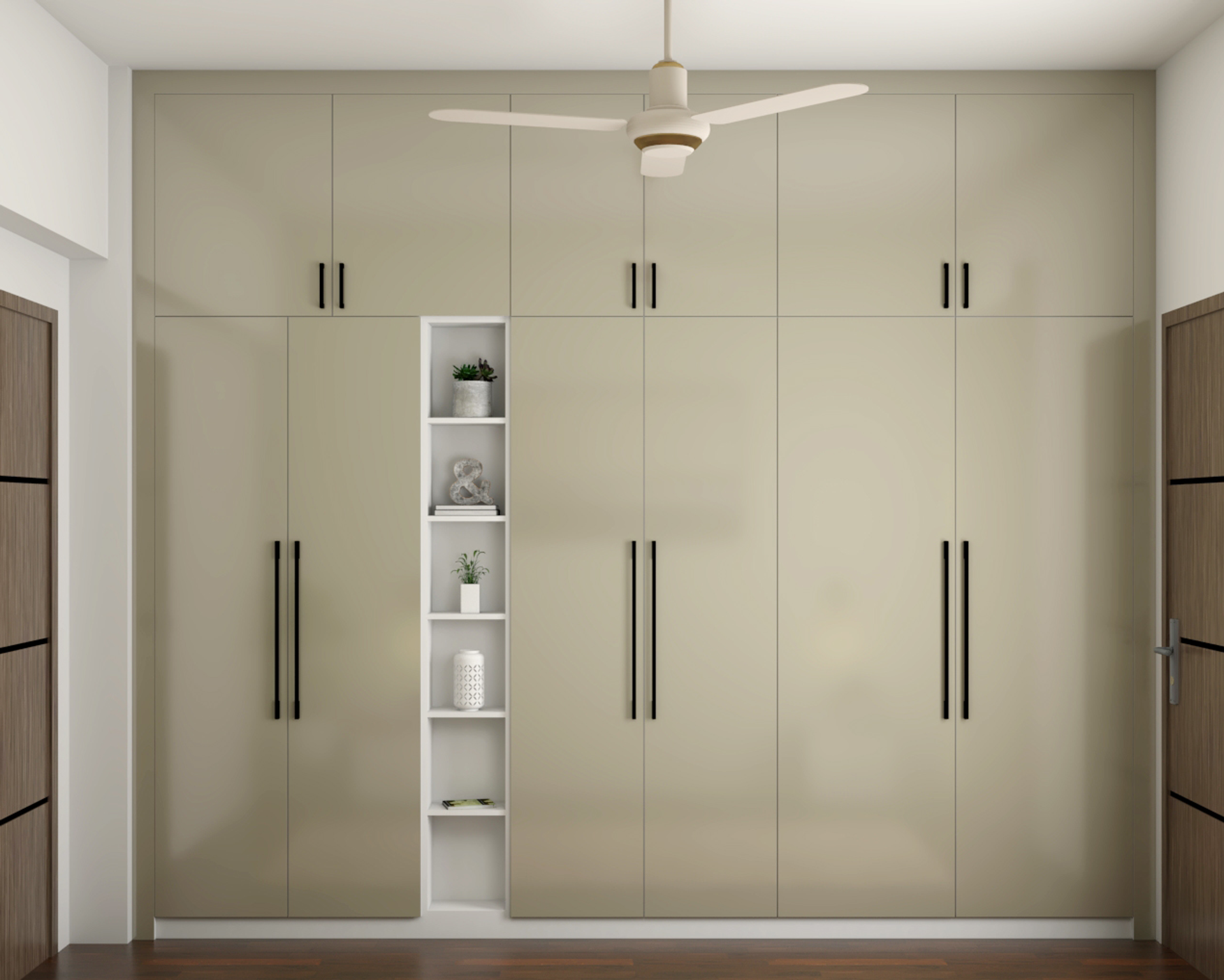 Open Ledges Hinged Modern Wardrobe Design with Loft Storage | Livspace