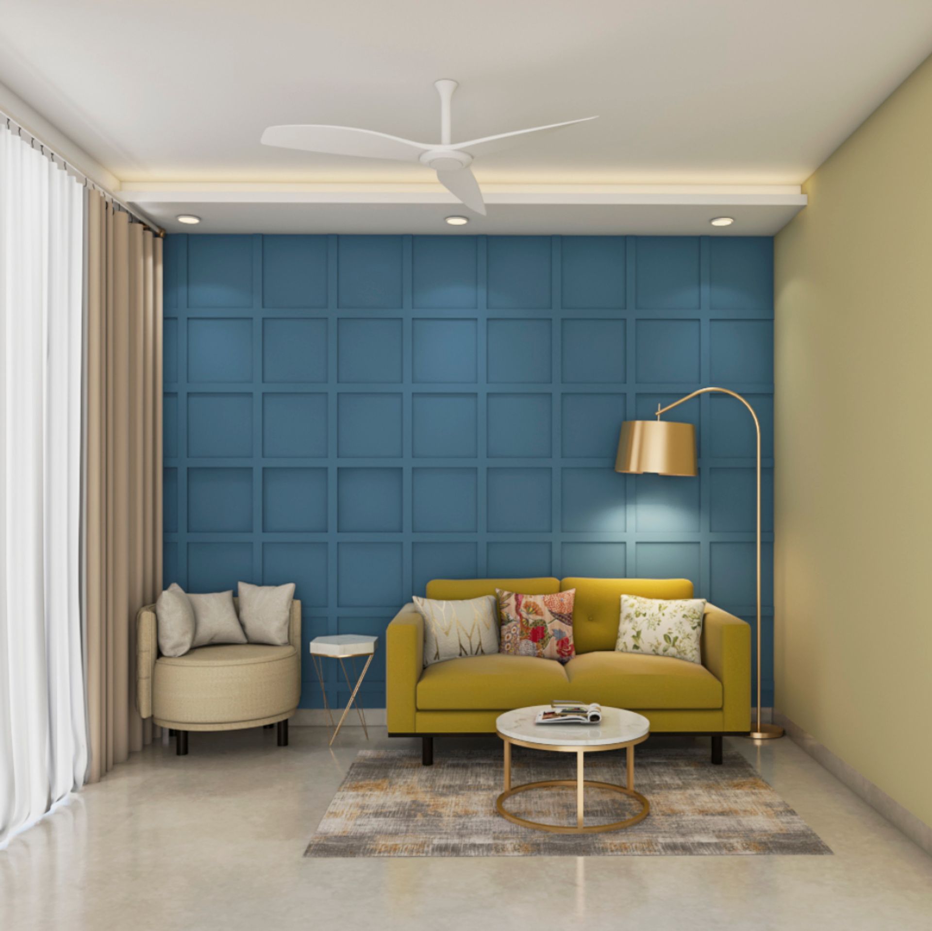 Rectangular Beige Living Room Tiles Design | Livspace