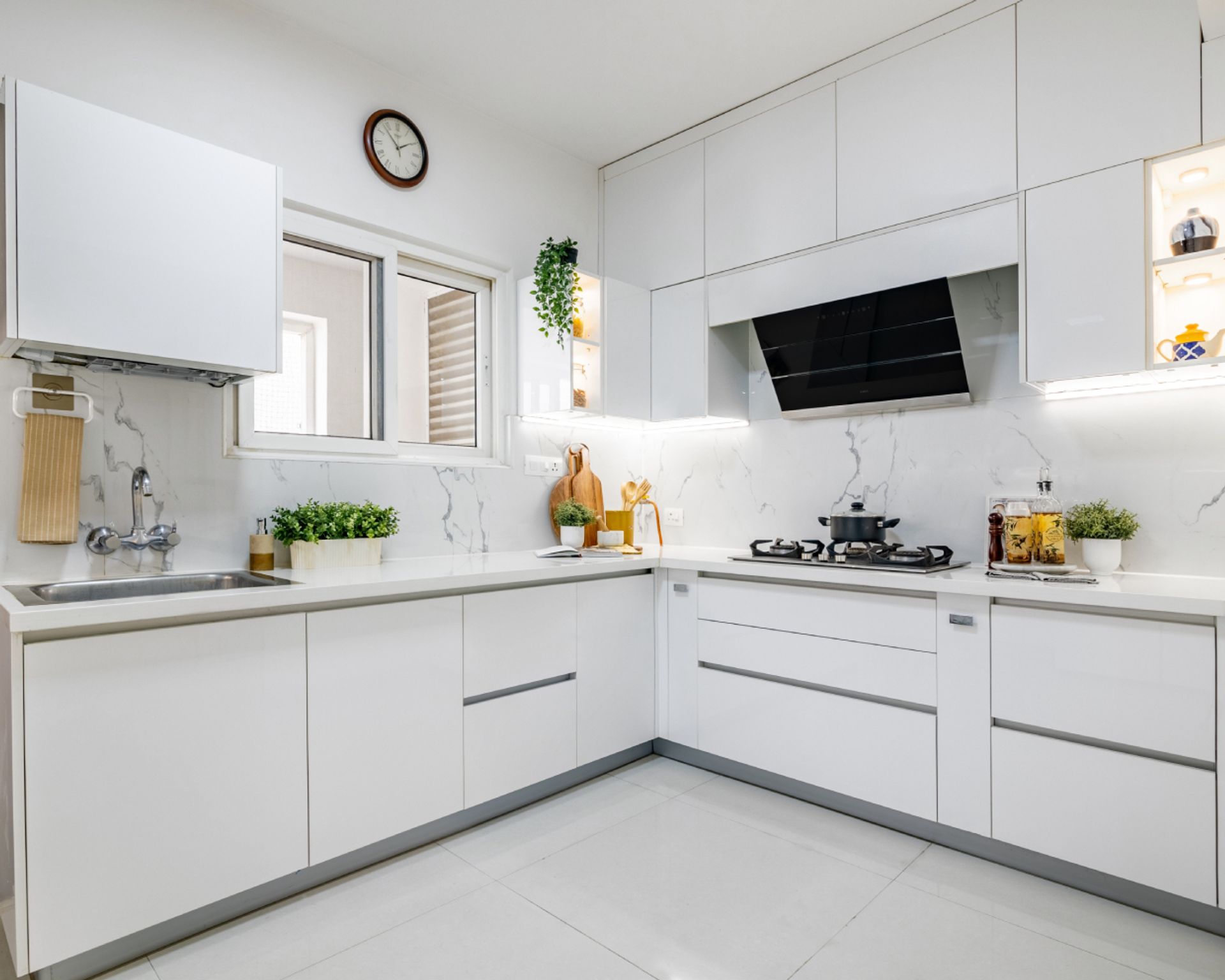 White Ceramic Wall Tiles Design For Kitchens | Livspace