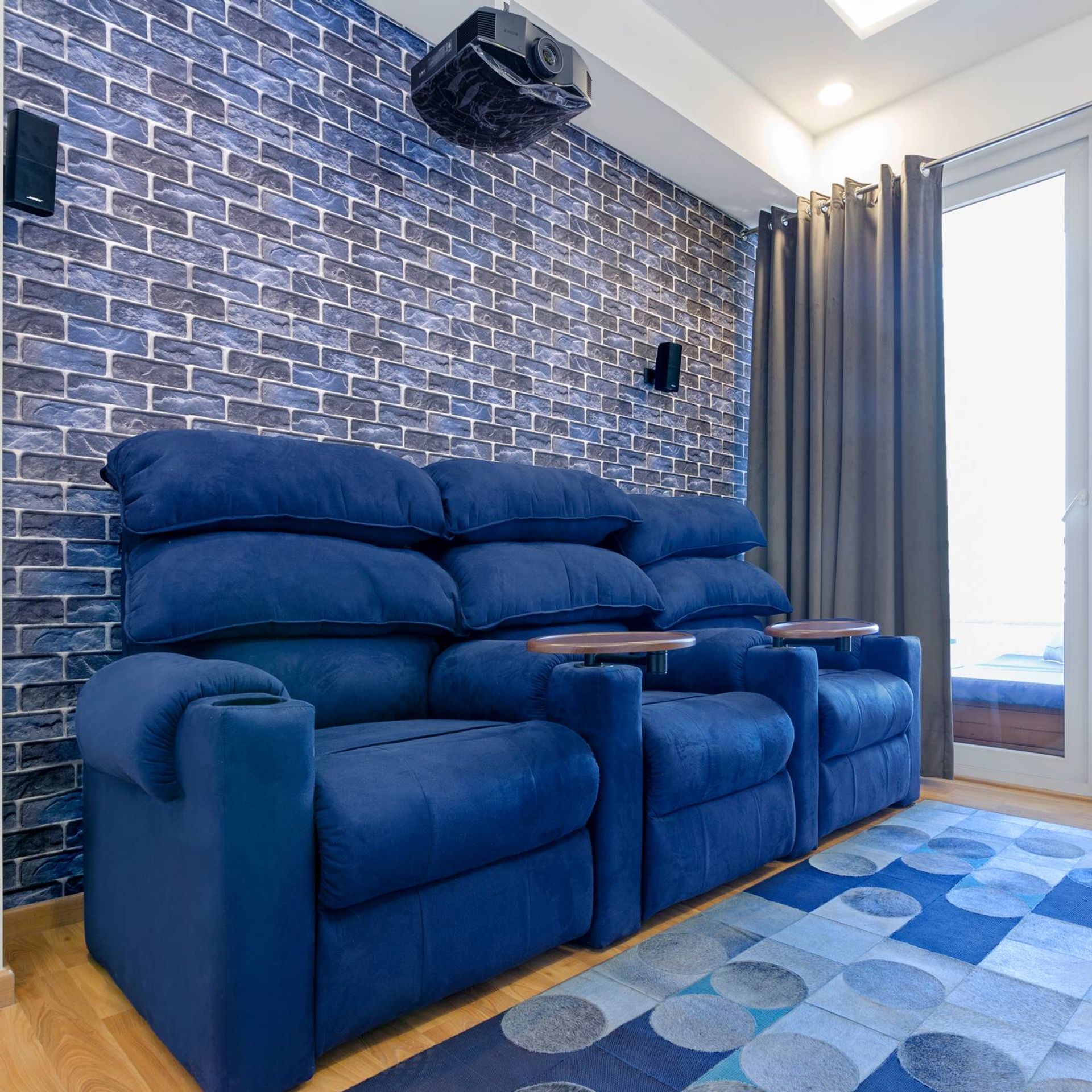 Living Room Wallpaper Design In Shades Of Blue | Livspace