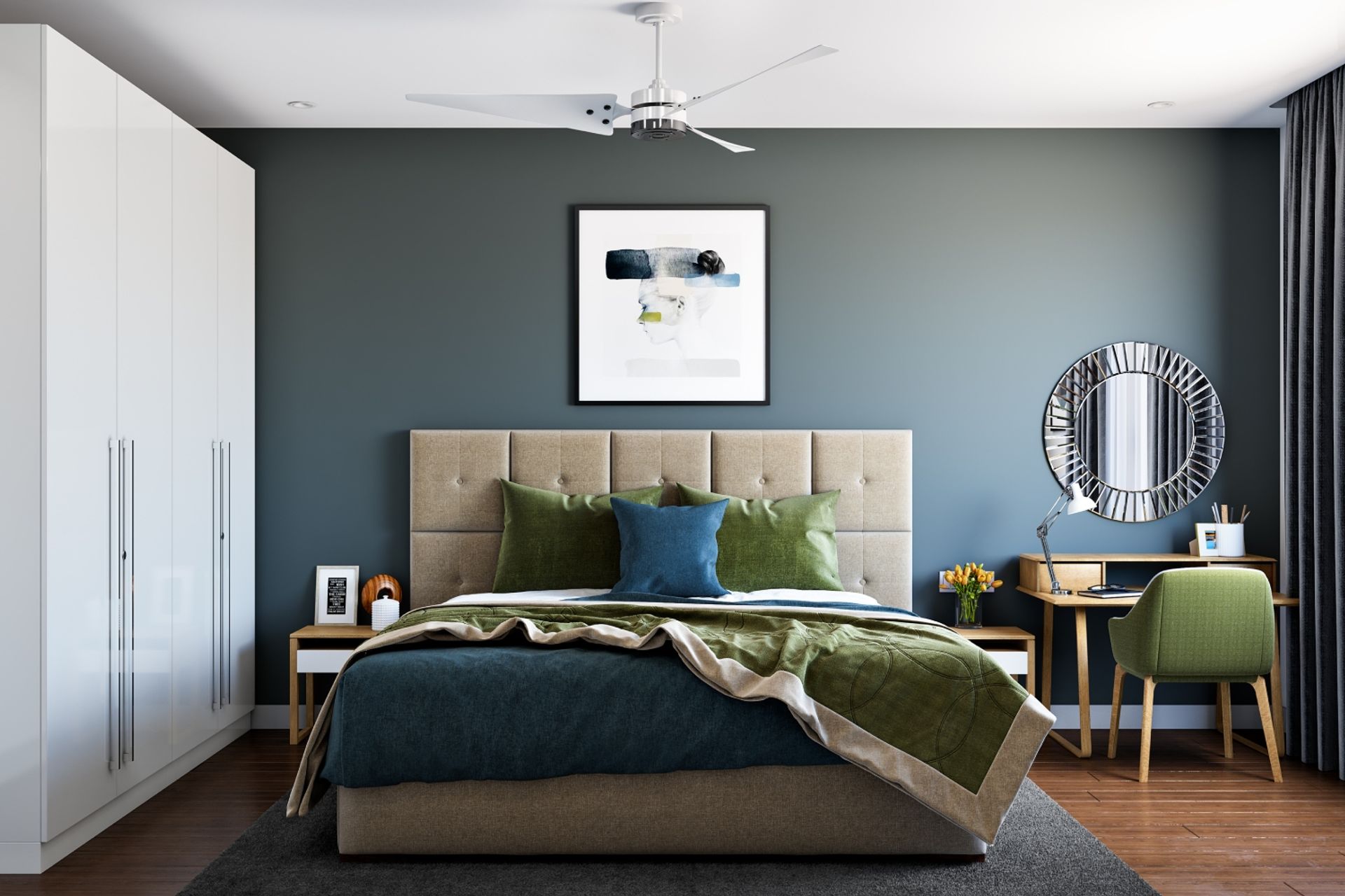 Dark Grey Wall Paint Design For Bedrooms | Livspace