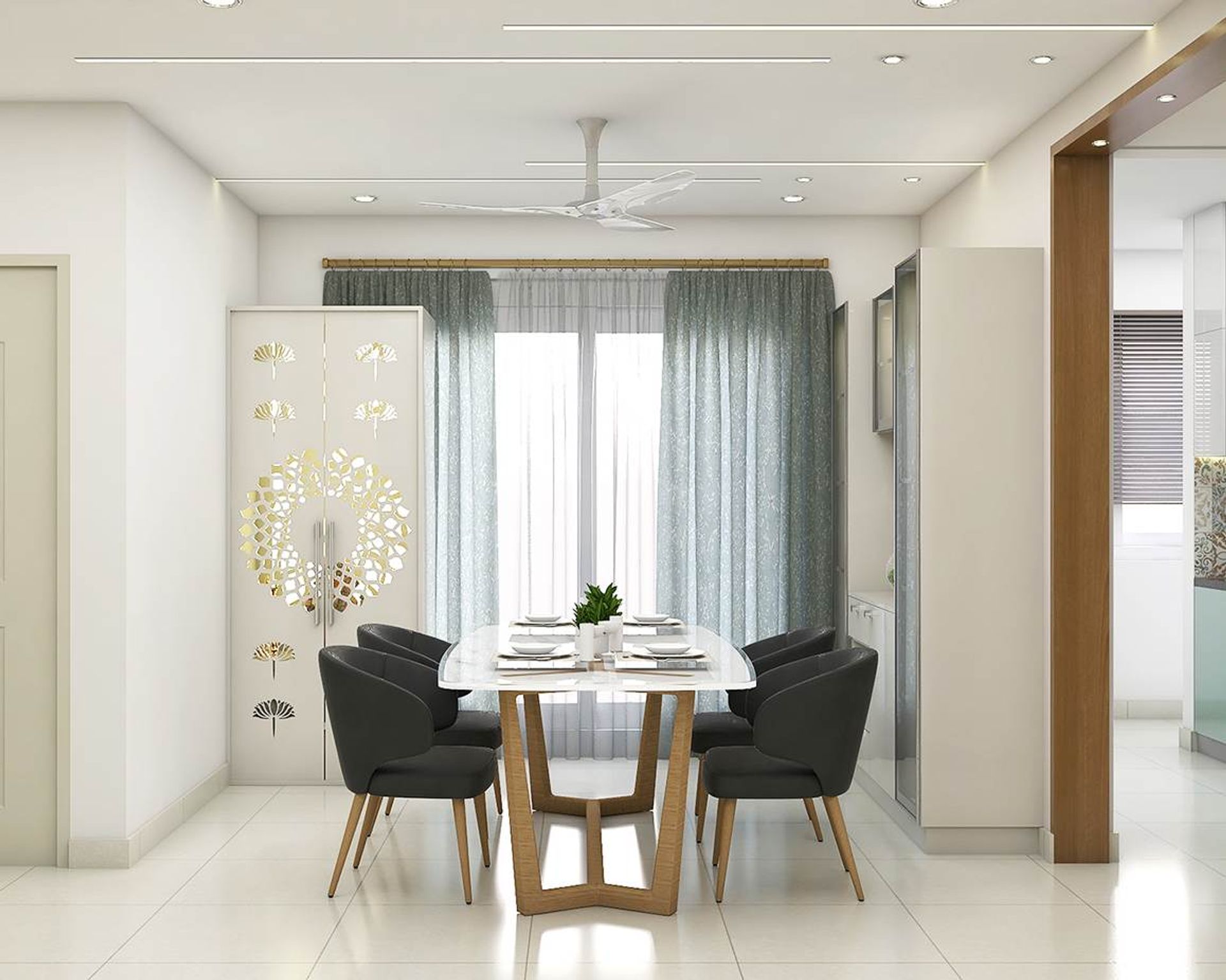 Spacious Dining Room Design With Profile Lights | Livspace