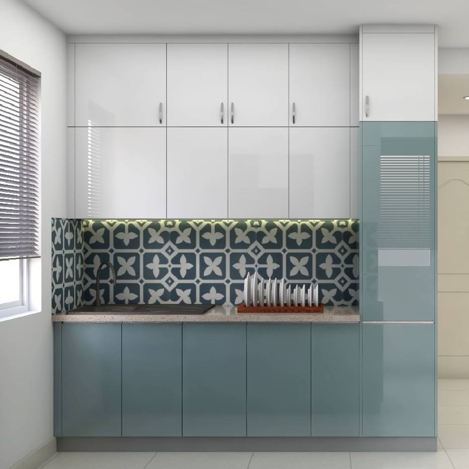 Parallel Kitchen Racks Blue And White Parallel Kitchen Design | Livspace