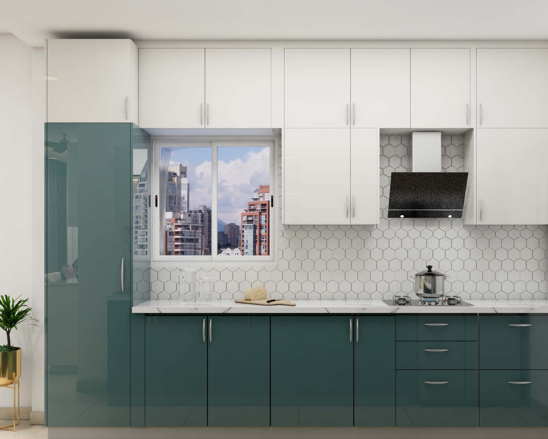 Green And White Kitchen Design | Livspace