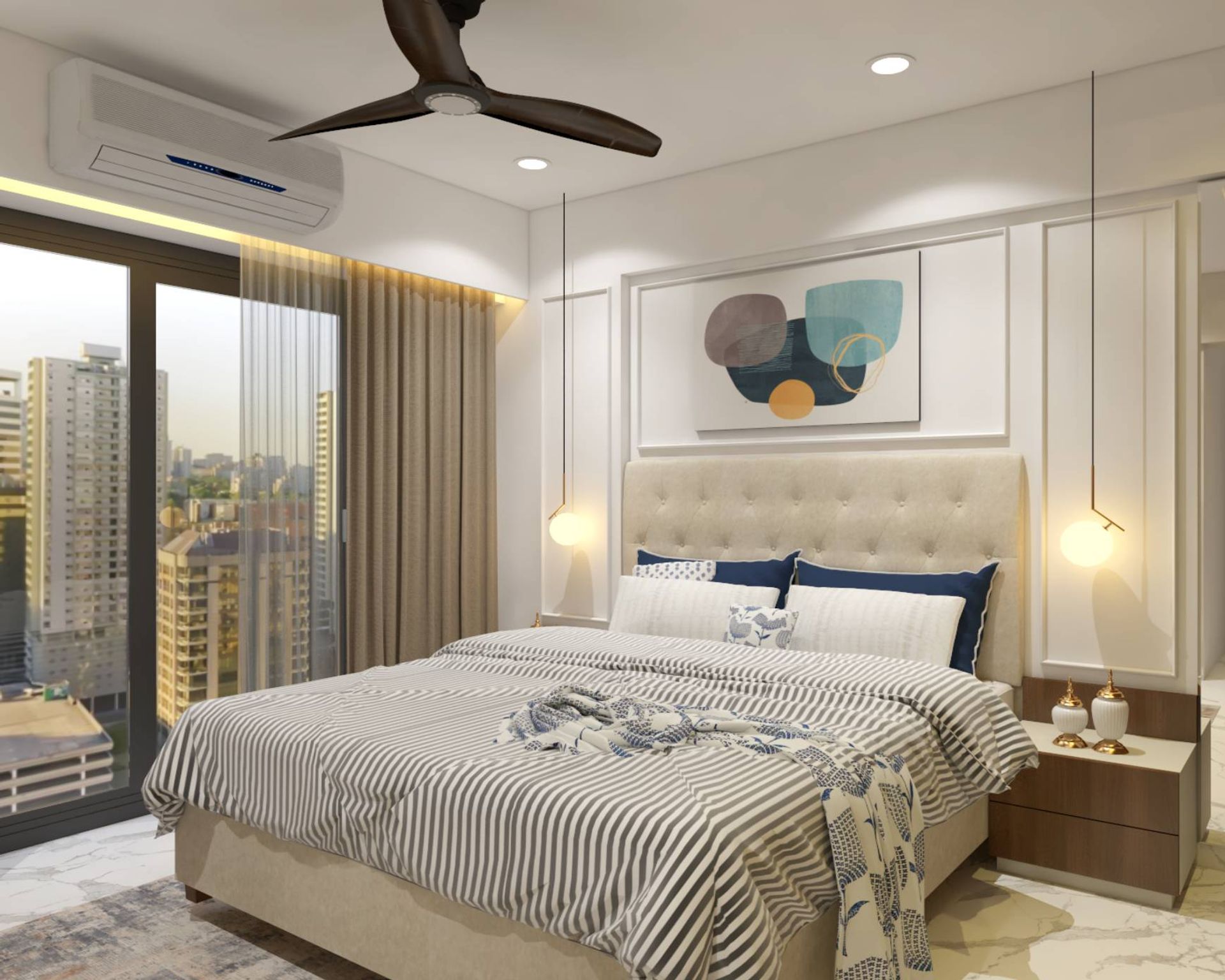 Contemporary Bedroom Design With Pendant Lights | Livspace