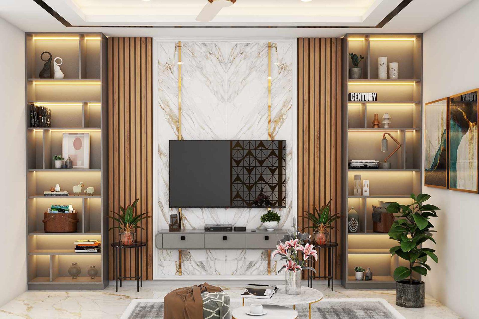 Premium Contemporary Style TV Unit Design With LED Lighting Livspace — free download
