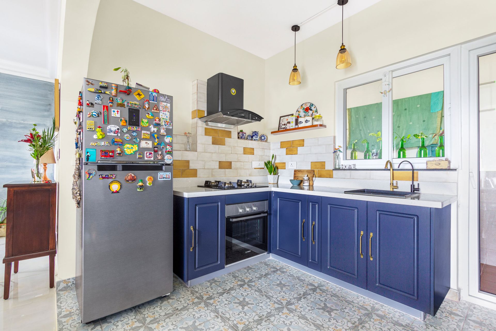 Wave Blue Modular L Shaped Kitchen Design | Livspace