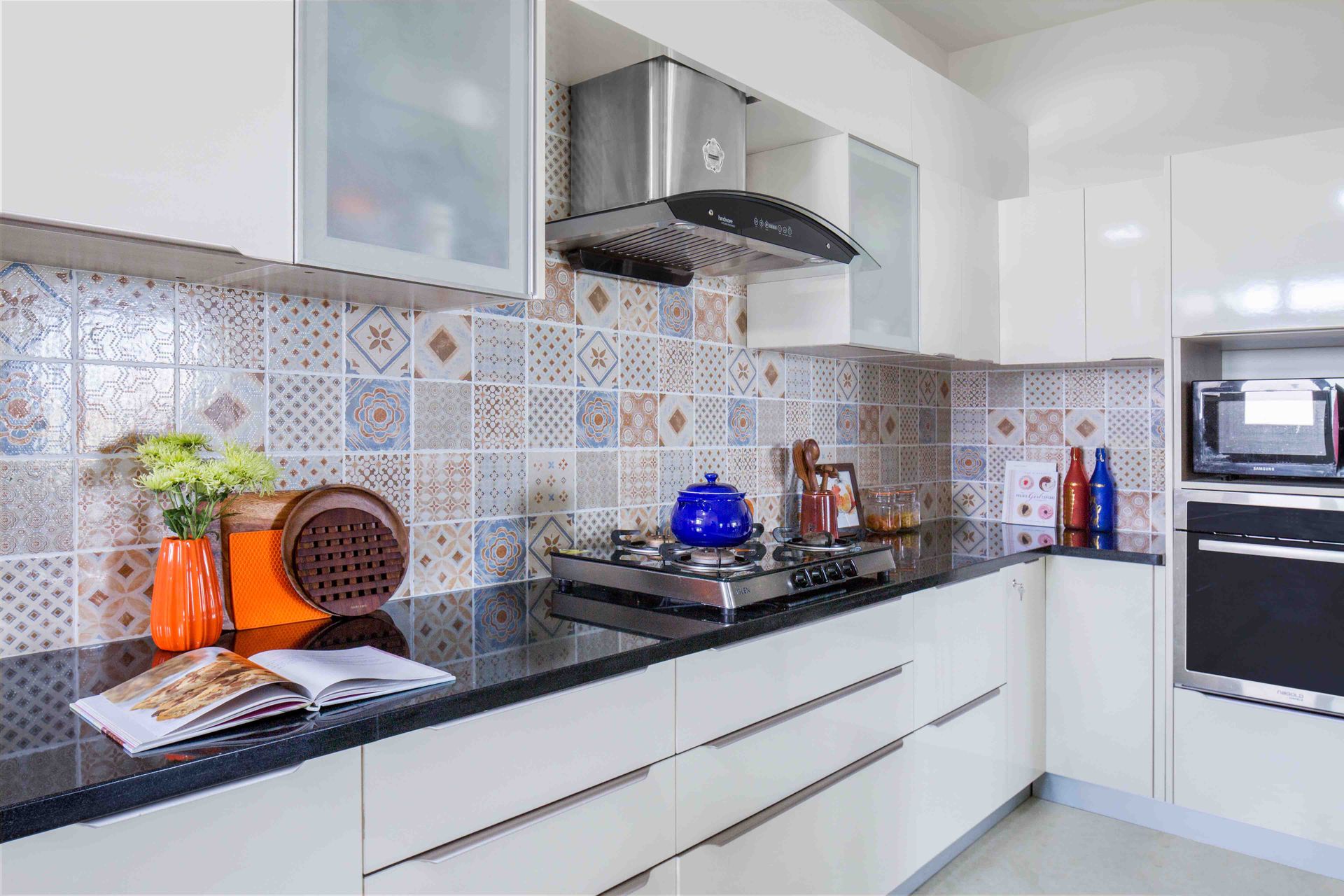 White L Shaped Modular Kitchen Design | Livspace