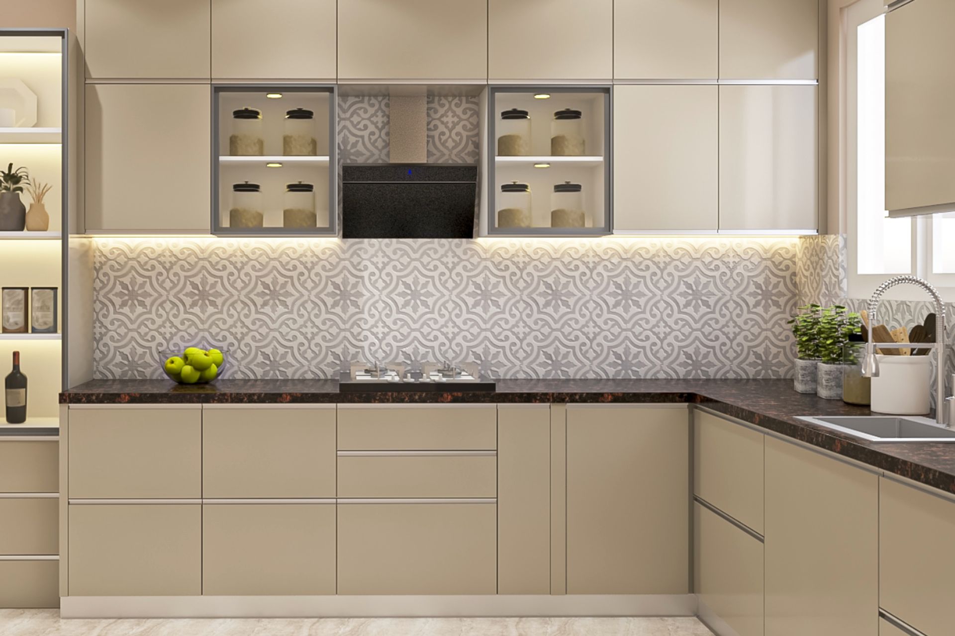 Grey And White Matte Kitchen Tile Design | Livspace
