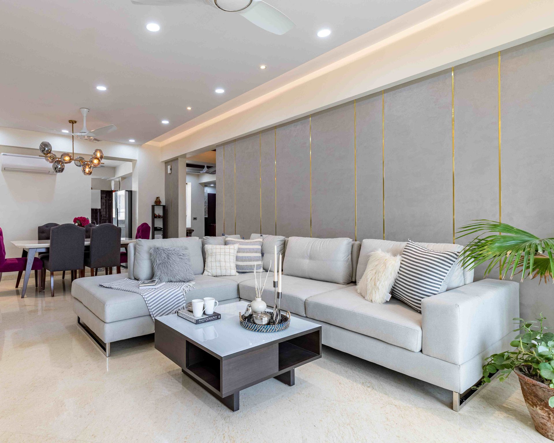 Living Room Wall Design With Light Blue Trims | Livspace