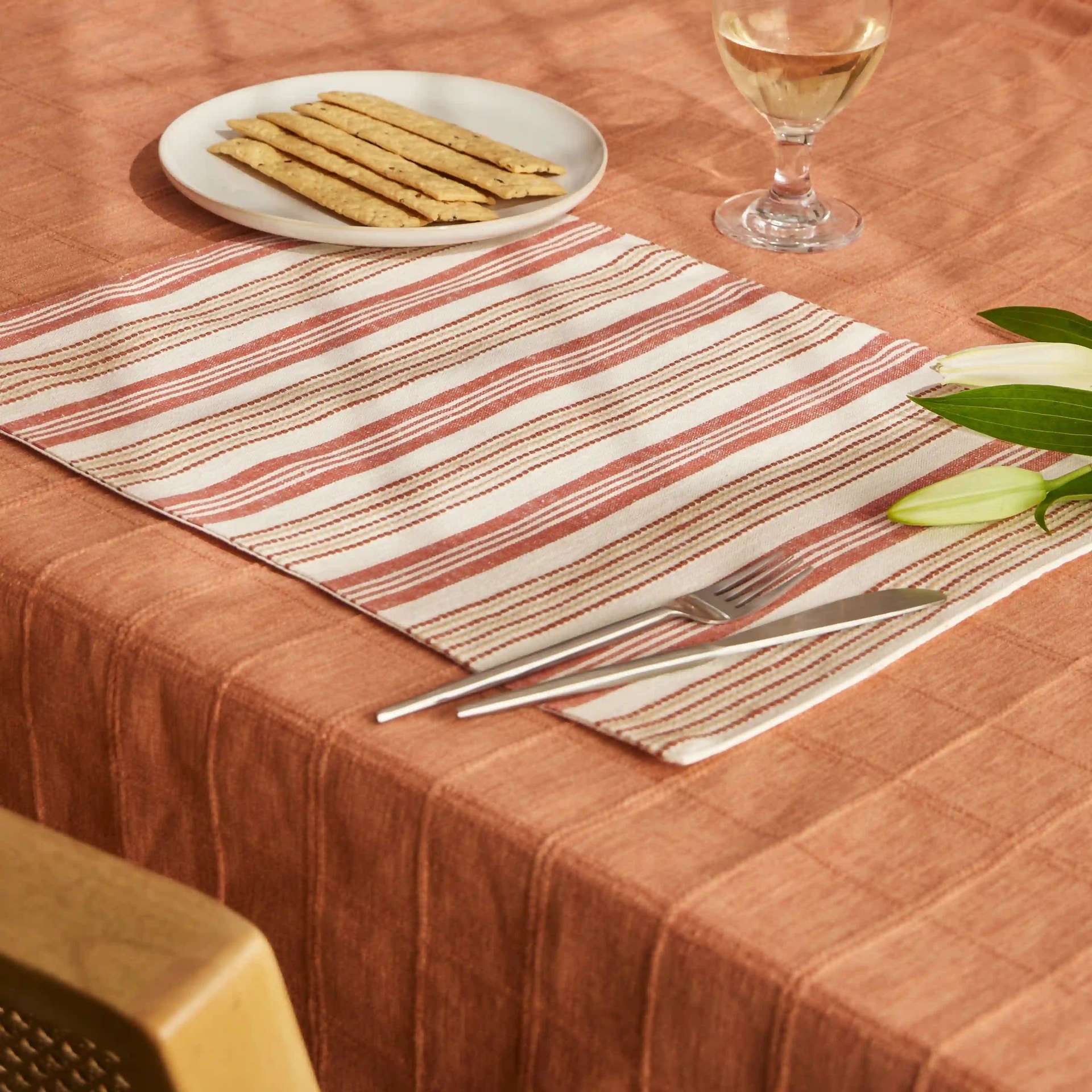 Woven Stripe 331 GSM 58% Cotton Red Set of 4 Table Mat | Kaleida