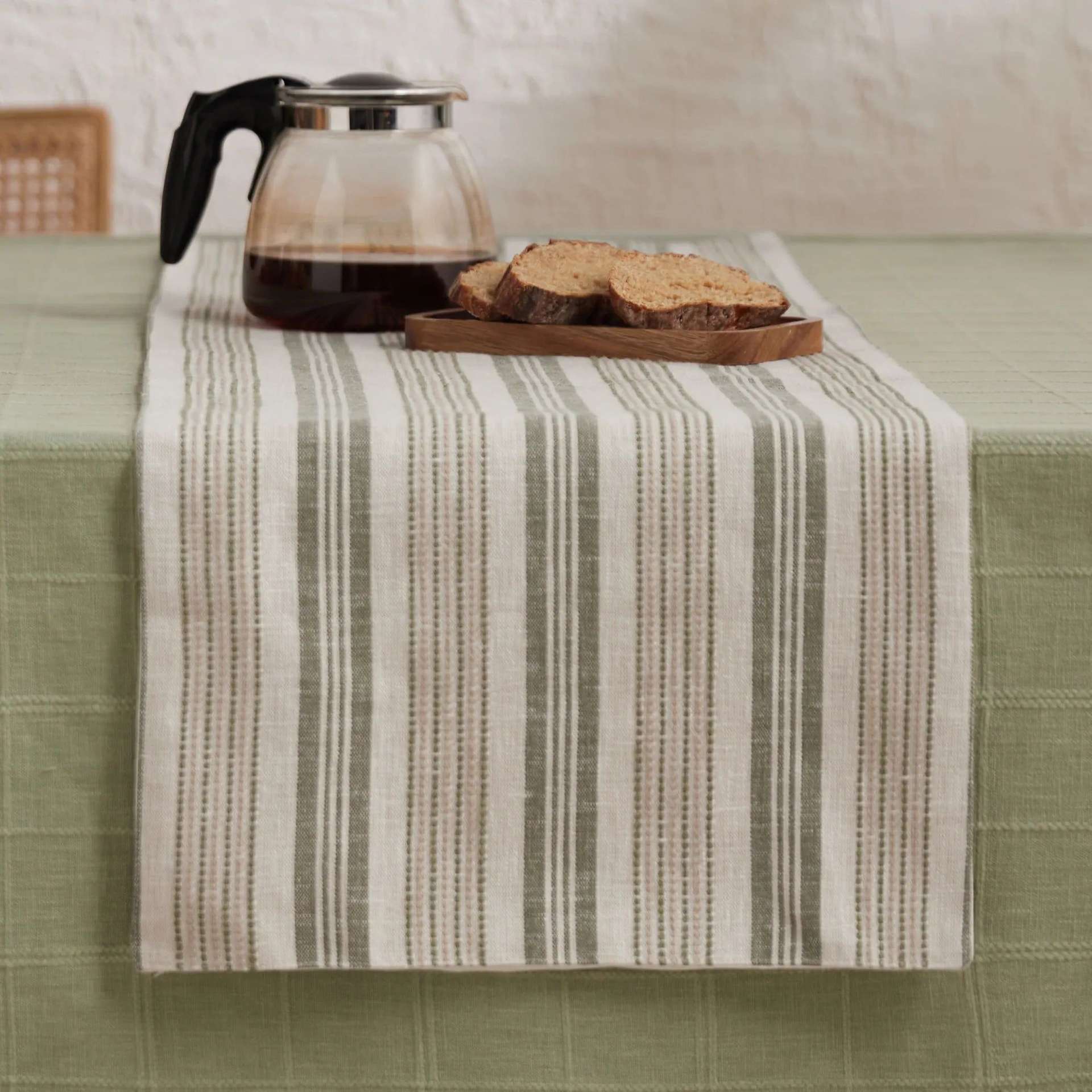 Woven Stripe 331 GSM 58% Cotton Green Table Runner | Kaleida