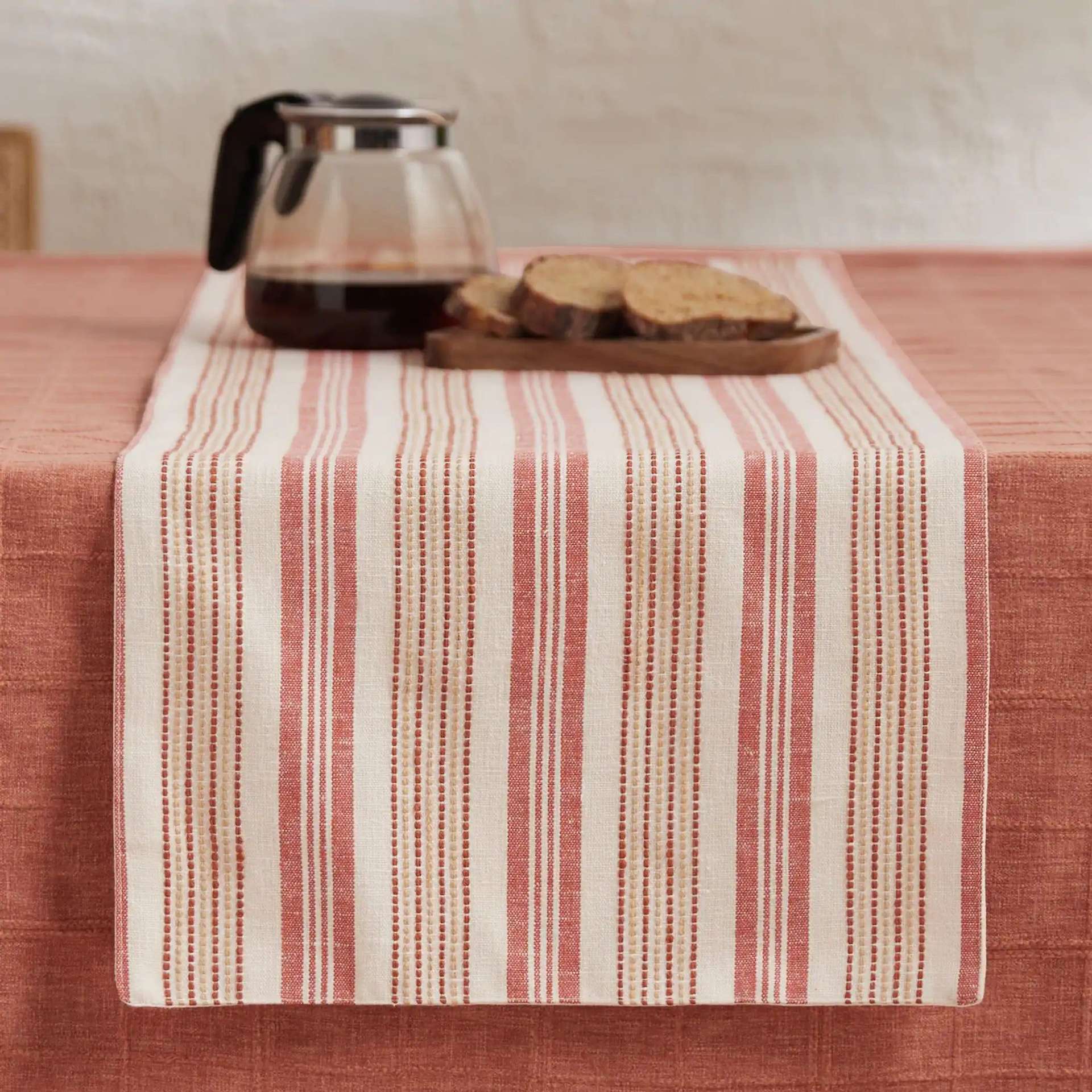 Woven Stripe 331 GSM 58% Cotton Red Table Runner | Kaleida